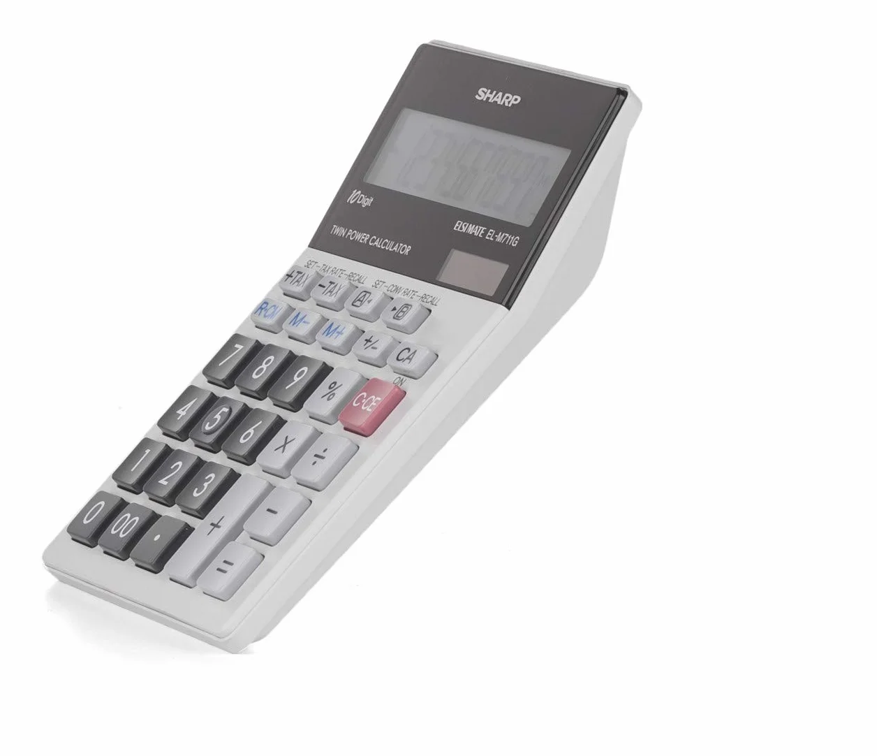 SHARP EL-M711 G kalkulator stołowy (10 cyfr, przelicznik walut, zasilany energią słoneczną i baterią) jasnoszary