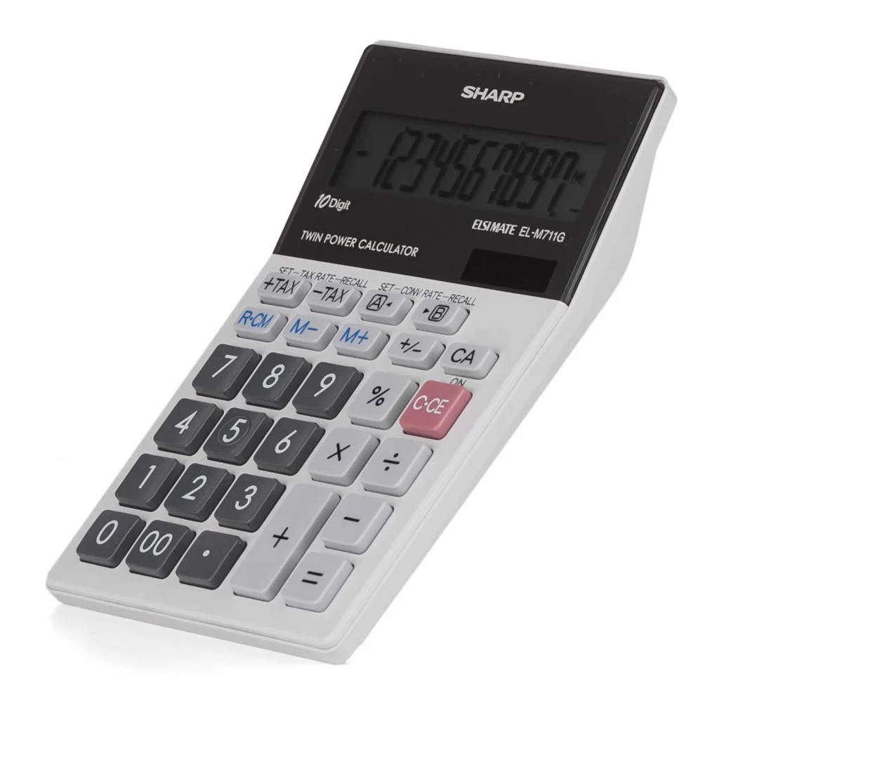 SHARP EL-M711 G kalkulator stołowy (10 cyfr, przelicznik walut, zasilany energią słoneczną i baterią) jasnoszary