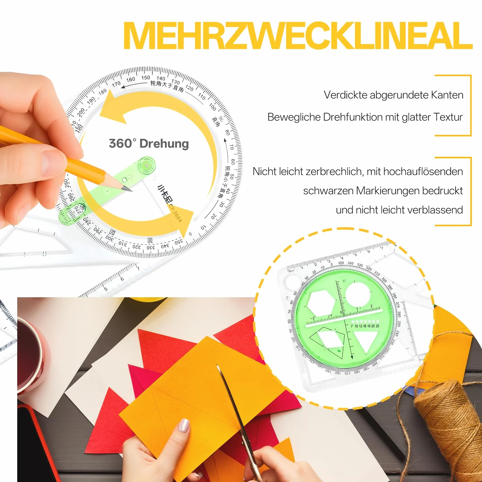Zestaw geometryczny – linijka do geometrii + mała linijka trójkątna z uchwytem, przybory kreślarskie umożliwia rysowanie okręgów, trójkątów i łuków, do pomiarów, modelowania i projektowania