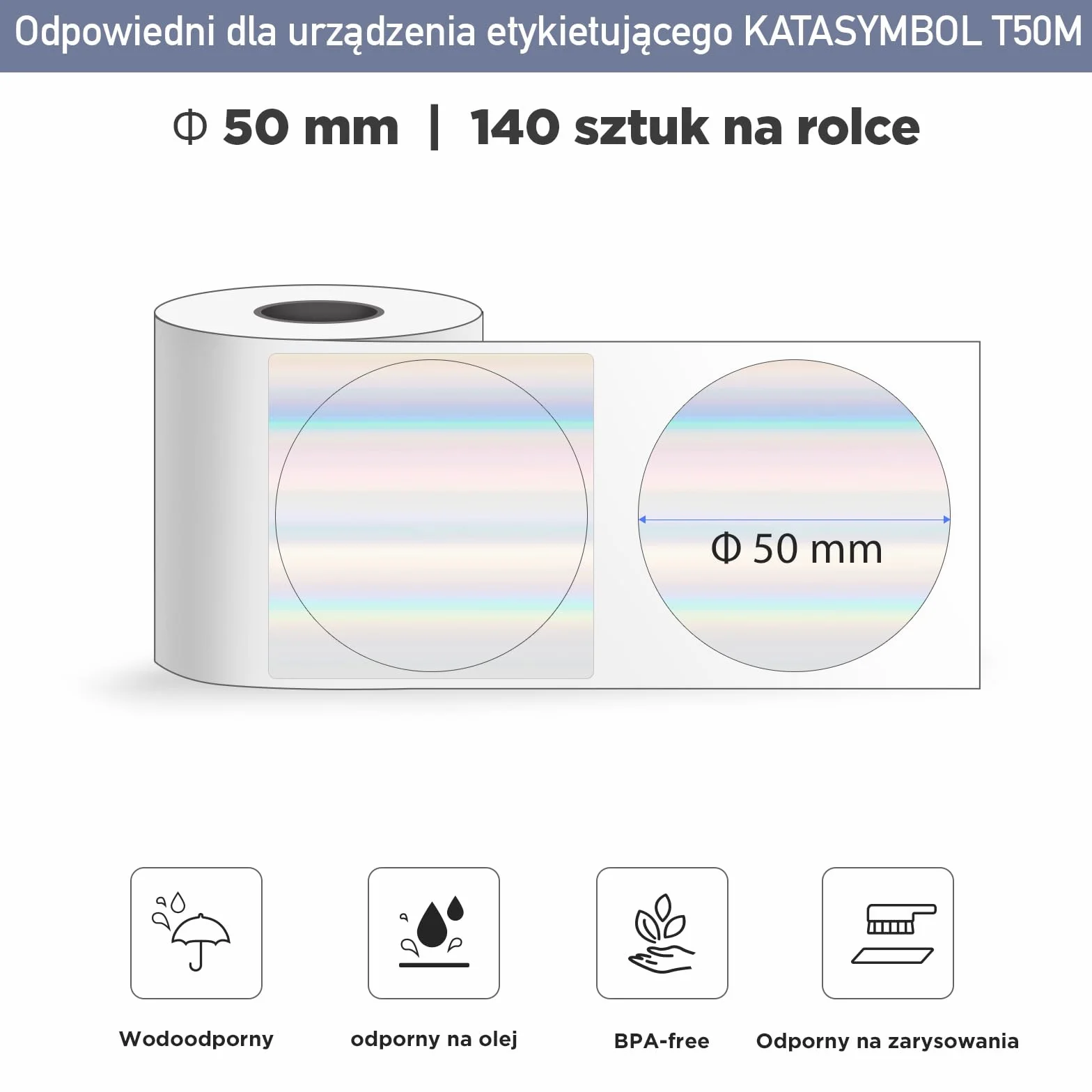 SUPVAN T50M Pro Taśma Do Drukarki Etykiet, Wodoodporne Etykiety, φ 50 mm, 140 Etykiet, Czarny Na Holograficzny Srebrny