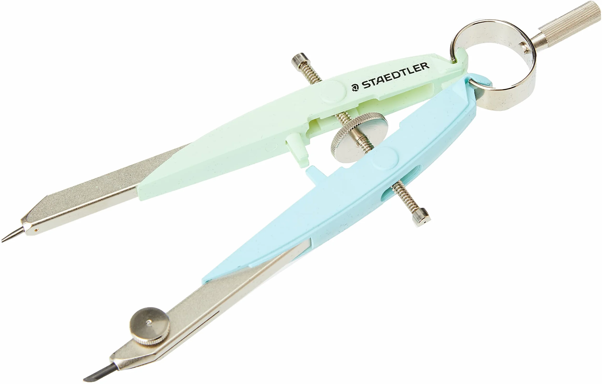 STAEDTLER Mars Comfort cyrkel, wysoka jakość z prowadnicą wrzeciona środkowego, dokładne i precyzyjne, pastelowo-zielone i pastelowo-niebieskie, stabilne etui z klapką, 556 00-PA1