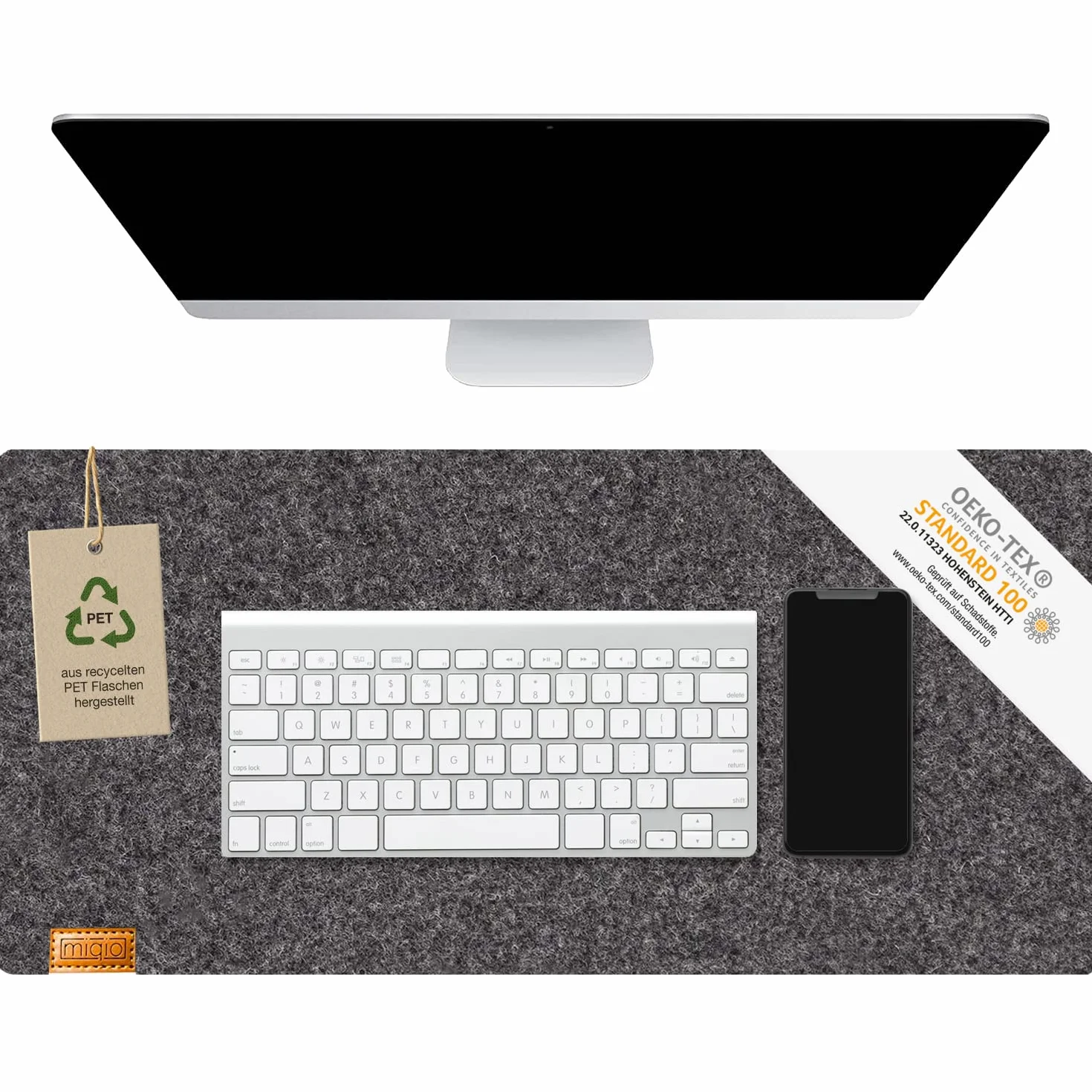 MIQIO® Podkładka na biurko z filcu, Oekotex, mata z recyklingu PET, ciemnoszara