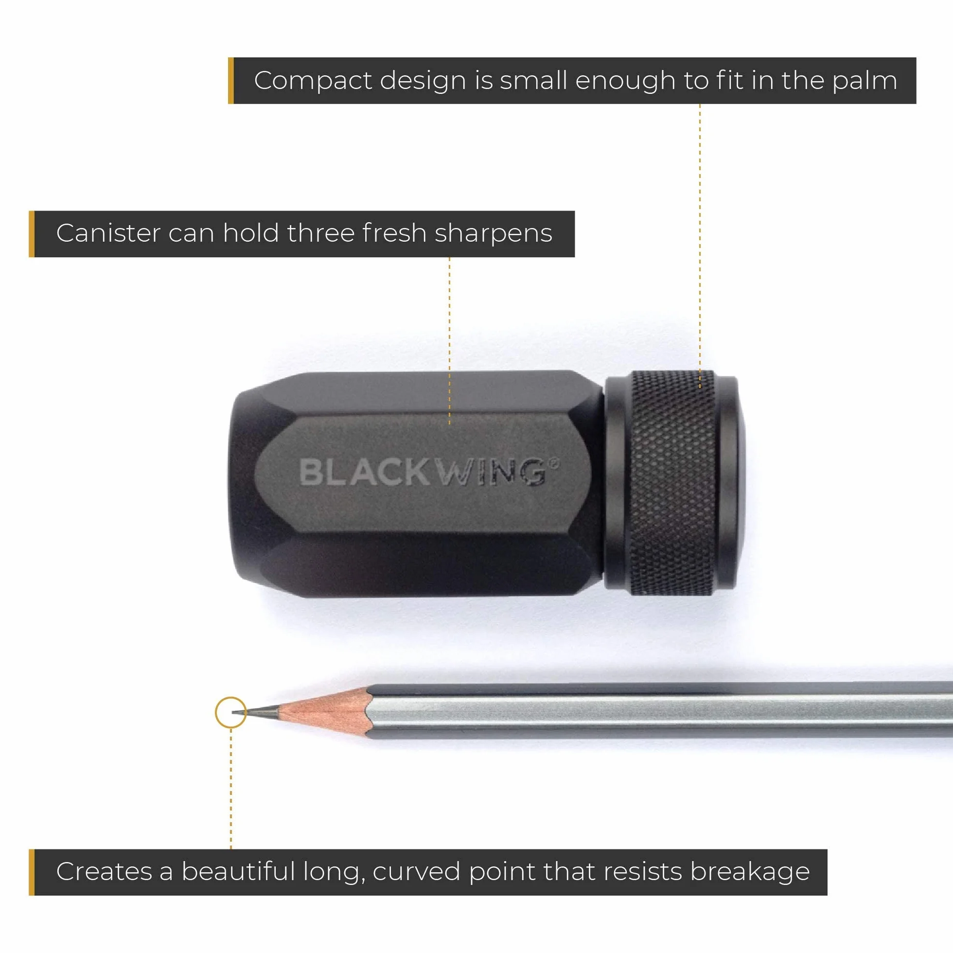 Blackwing Jednostopniowa ostrzałka z długim ostrzem, niemieckie ostrze stalowe, tworzy ostry długi zakrzywiony punkt, łatwa w użyciu, czarna, 1 sztuka