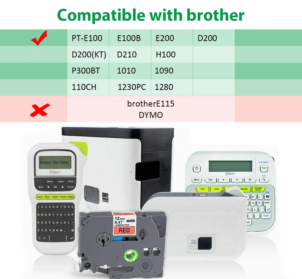Anstore 6 etykiet zamiennych do taśm Brother P-touch TZe-131 TZe-231 TZe-431 TZe-531 TZe-631 TZe-631 TZe-731, czarny na białym/przezroczystym/czerwonym/żółtym/zielonym laminowanej taśmie Tze