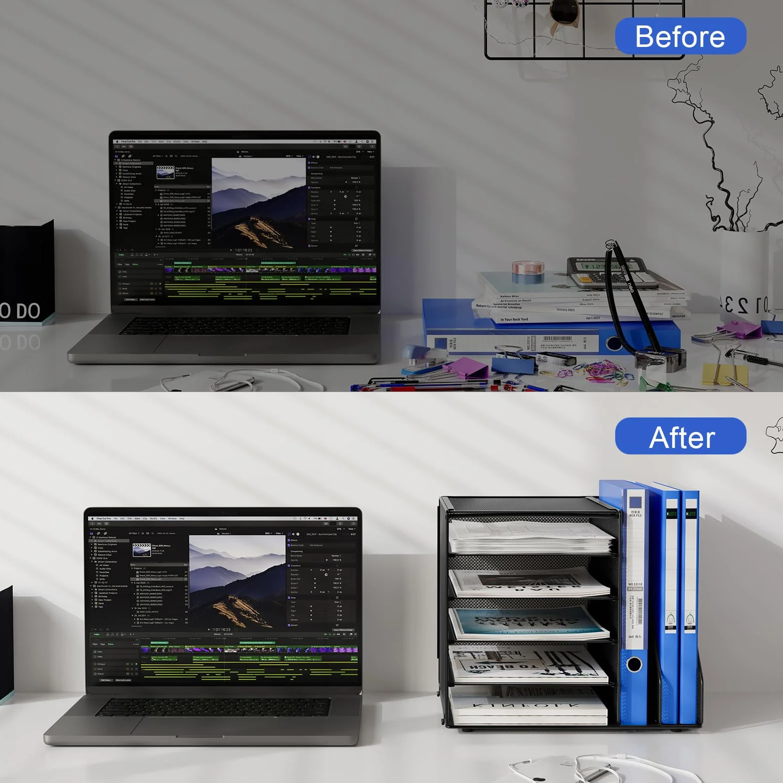 EasyPAG Organizer na Biurko A4 7 Przedziały Metal Siatka,Taca na Czasopisma,Półka na Listy,Półki na foldery,Stojak na Dokumenty do Domu & Biura,Czarny