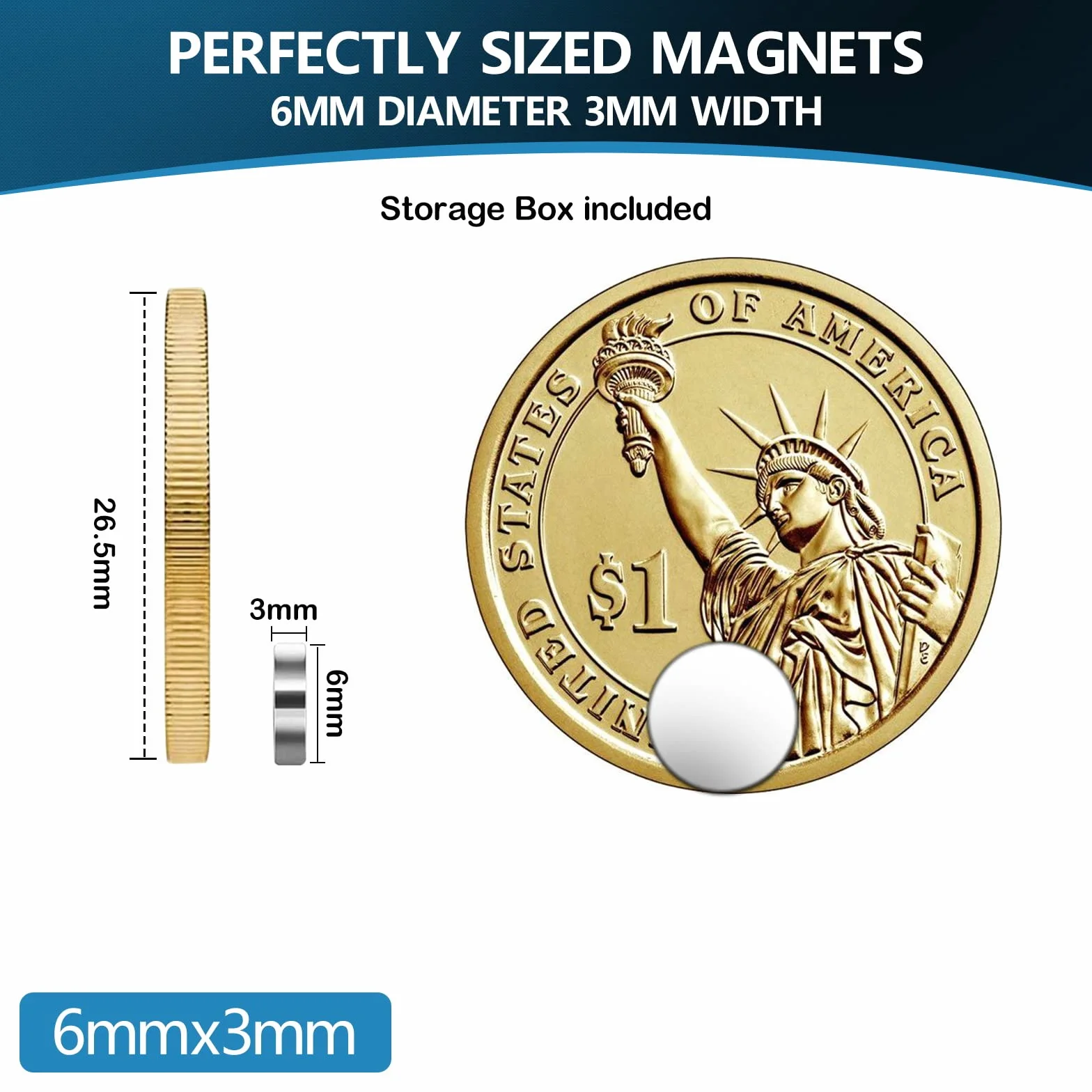 Małe magnesy na lodówkę neodymowe 6 mm x 3 mm 60 szt. Vinabo