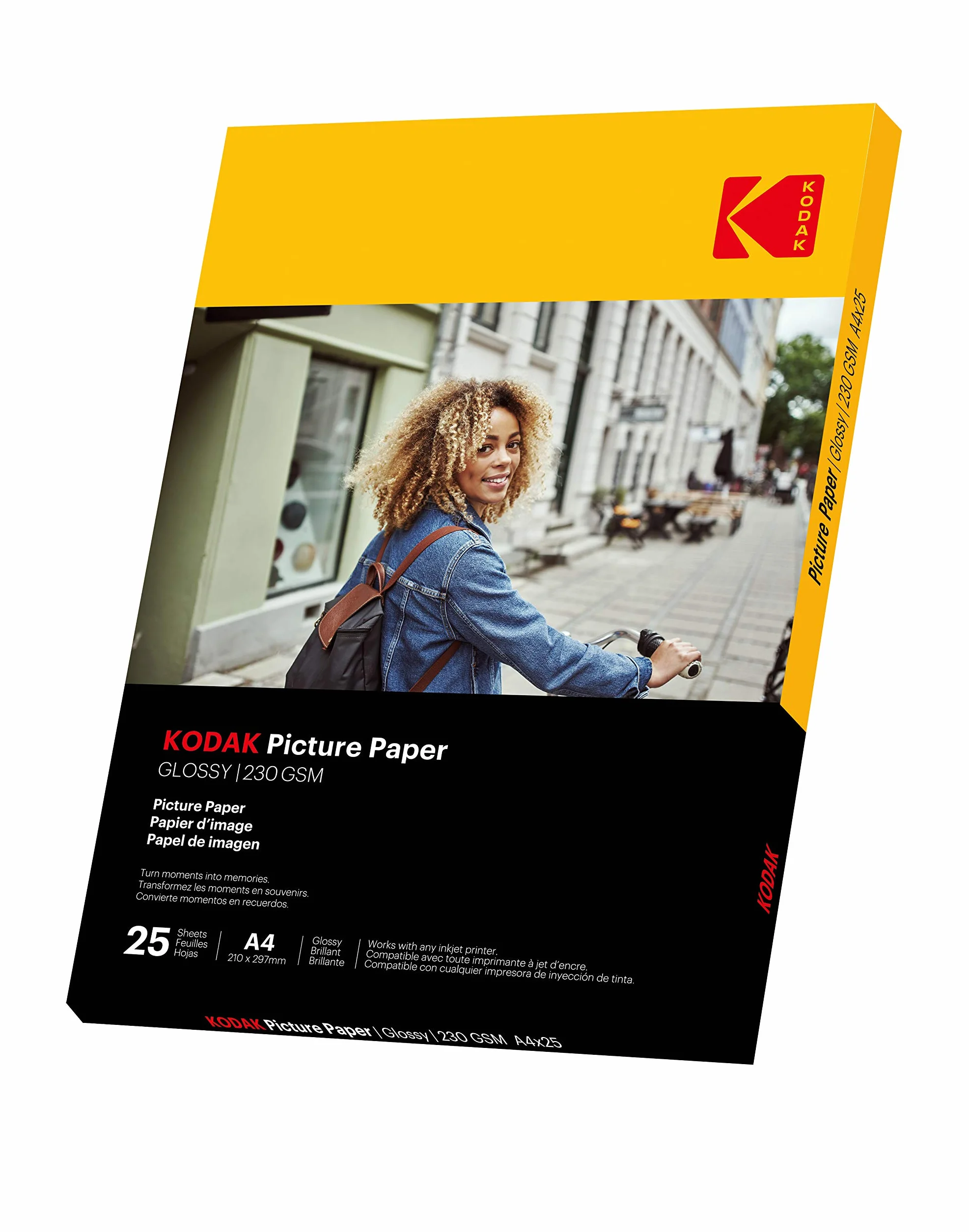 KODAK Picture Paper - Błyszczący papier fotograficzny, opakowanie 25 arkuszy, format A4 (21x29,7cm), 230g/m², idealny do druku atramentowego, żywe kolory i wysoki kontrast, wysokiej jakości