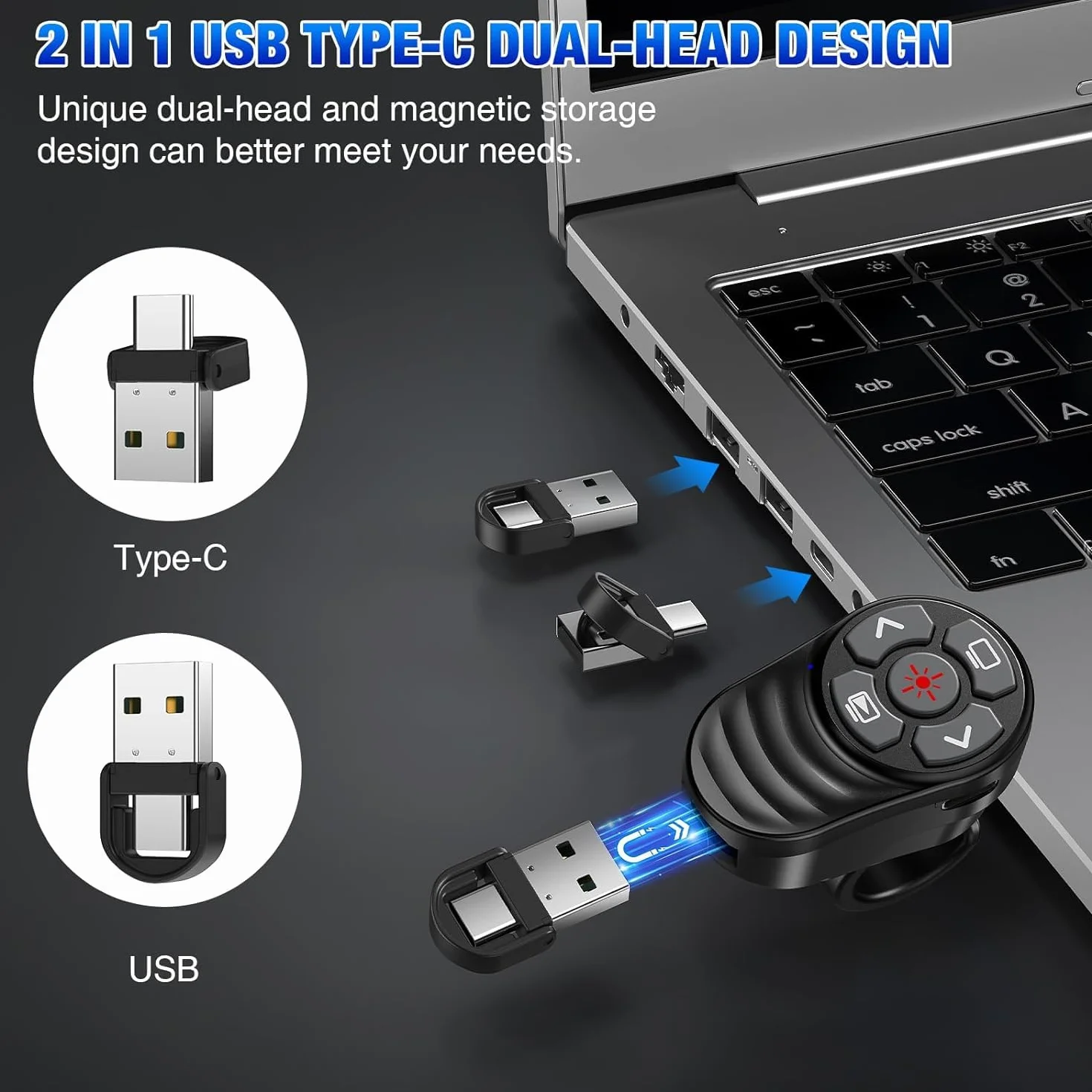 Bezprzewodowy pilot prezentacyjny 2-w-1 USB Type C z klickerem i głośnością do komputera MAC