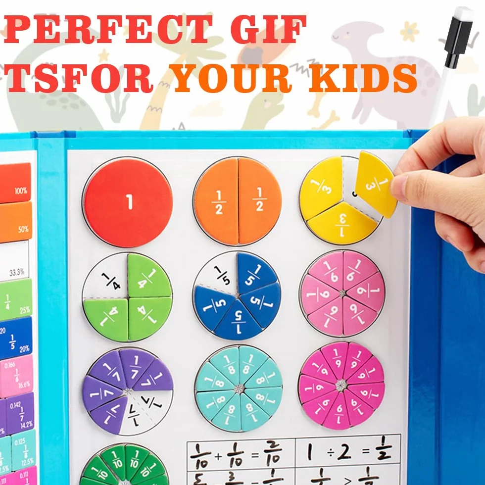 Montessori Magnetic Book Fraction, płytki magnetyczne z frakcjami