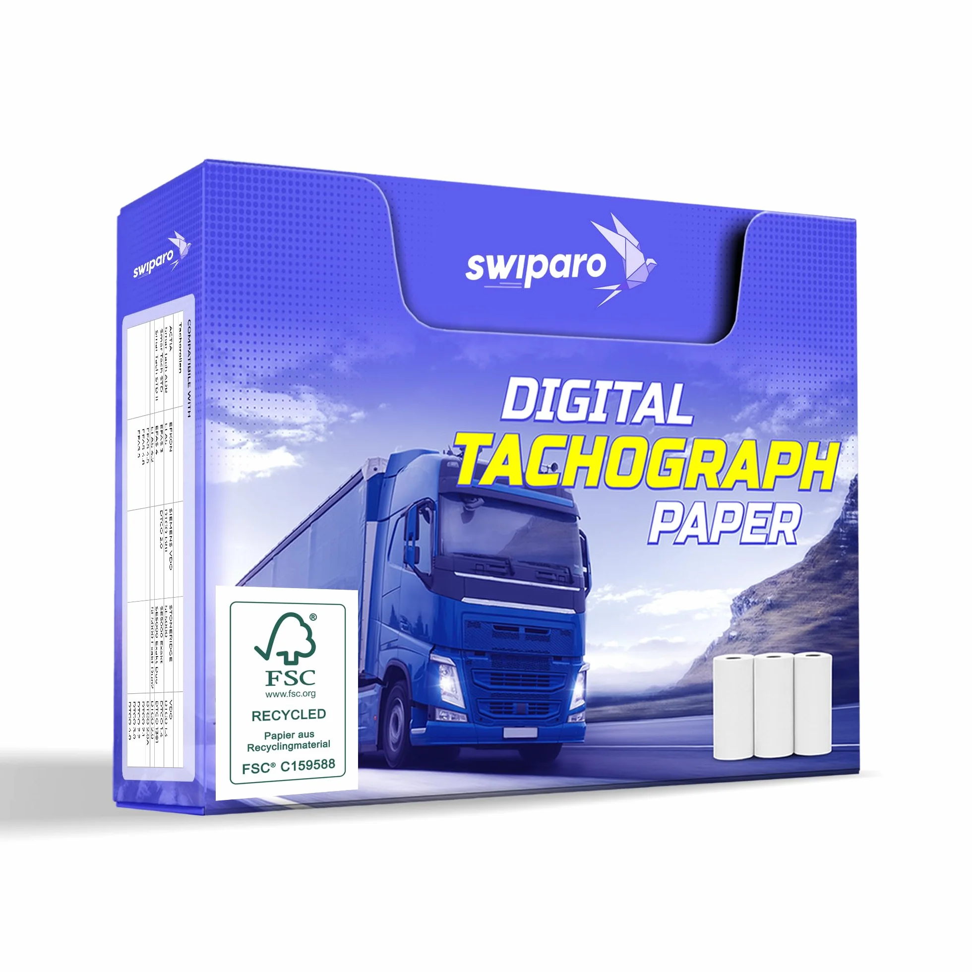 Certyfikowane rolki papieru termicznego do tachografów 57/8 mm 3 sztuki