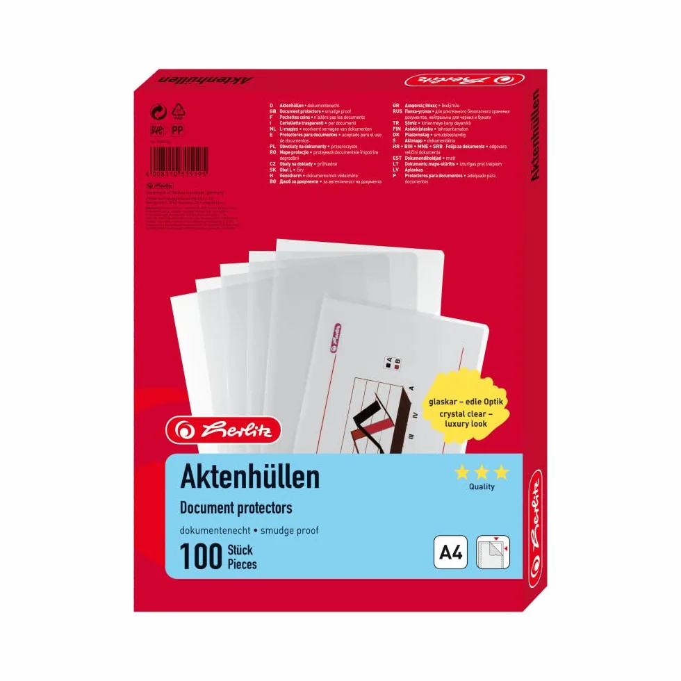Herlitz Teczka Na Dokumenty Przezroczysty A4 100 sztuk
