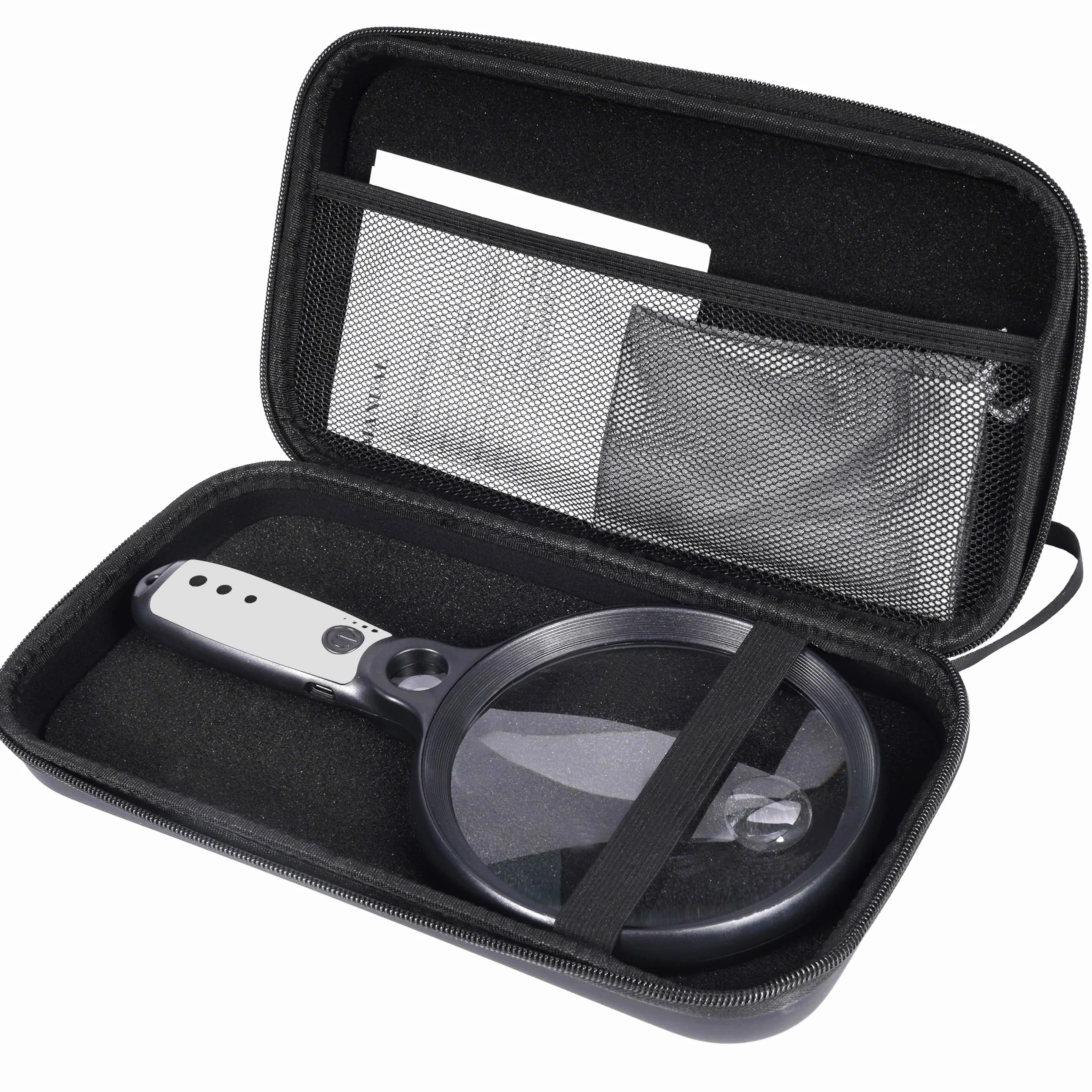 Duże szkło powiększające z 37 diodami LED i etui, 10X 20X 45X ręczna podświetlana lupa z 3 trybami oświetlenia, ładowalna lupa z pokrywą dla seniorów (czarno-biała)