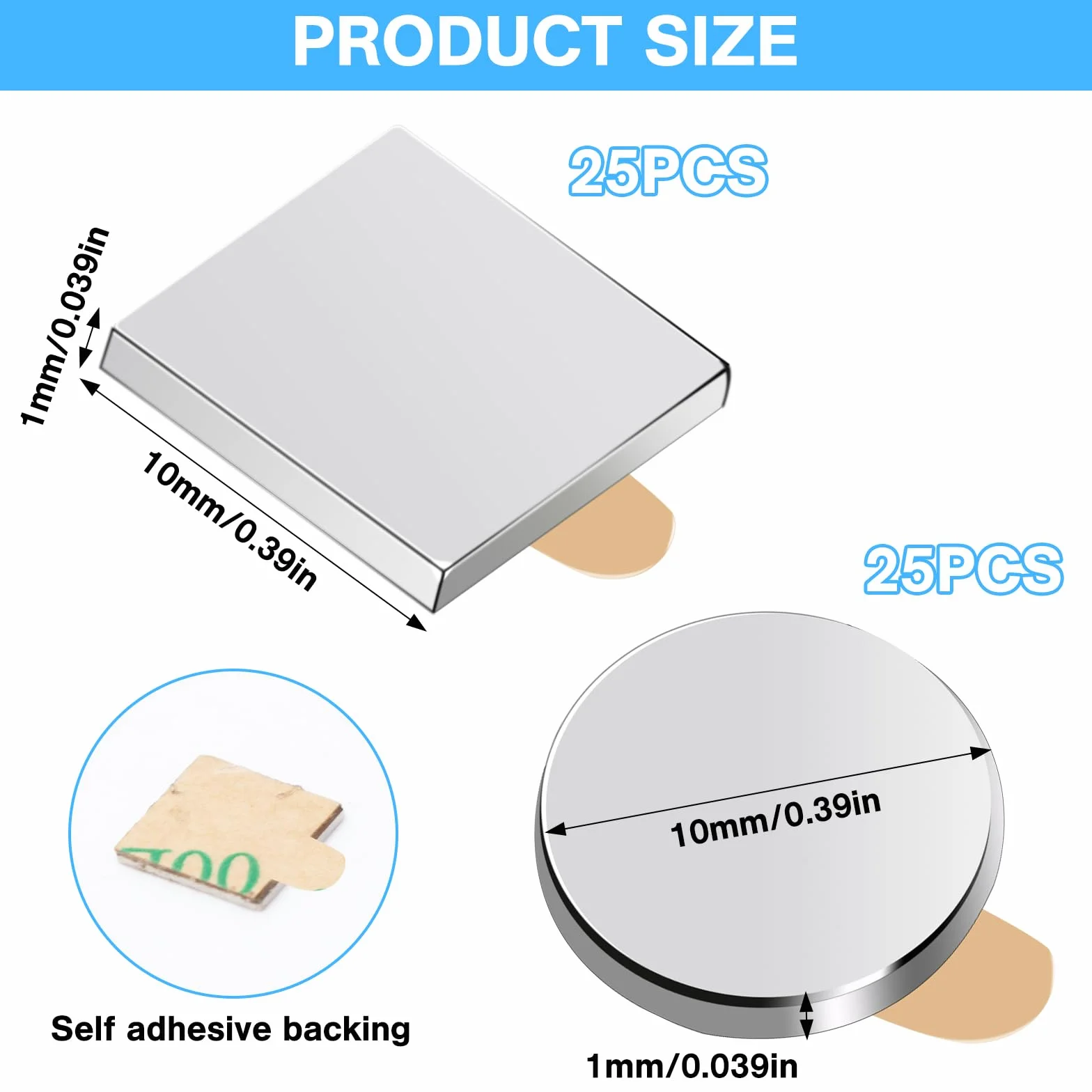 opakowanie 50 sztuk magnesów samoprzylepnych 10 x 1 mm Magnesy okrągłe i kwadratowe Samoprzylepny mocny magnes neodymowy Mocne mini magnesy samoprzylepne Płaskie magnesy samoprzylepne do tabl