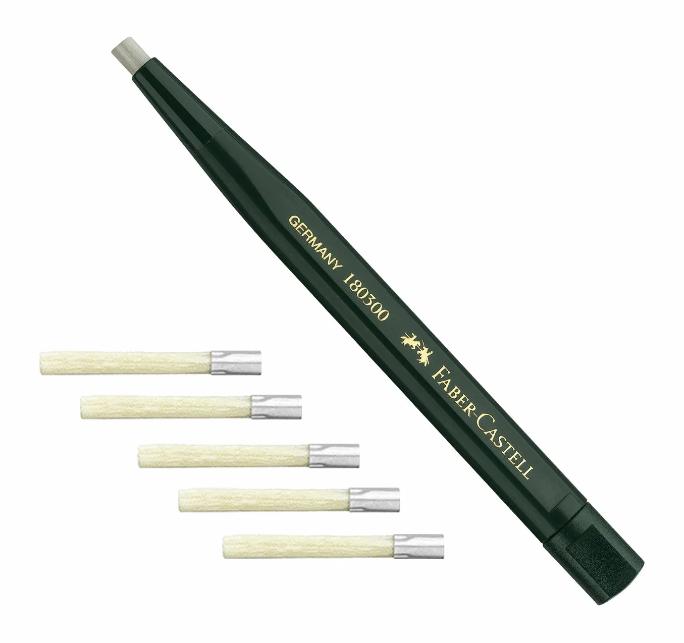 Faber-Castell 180300 trzpień obrotowy z gumką do szkła zielony + 5 wkładów zapasowych 180600