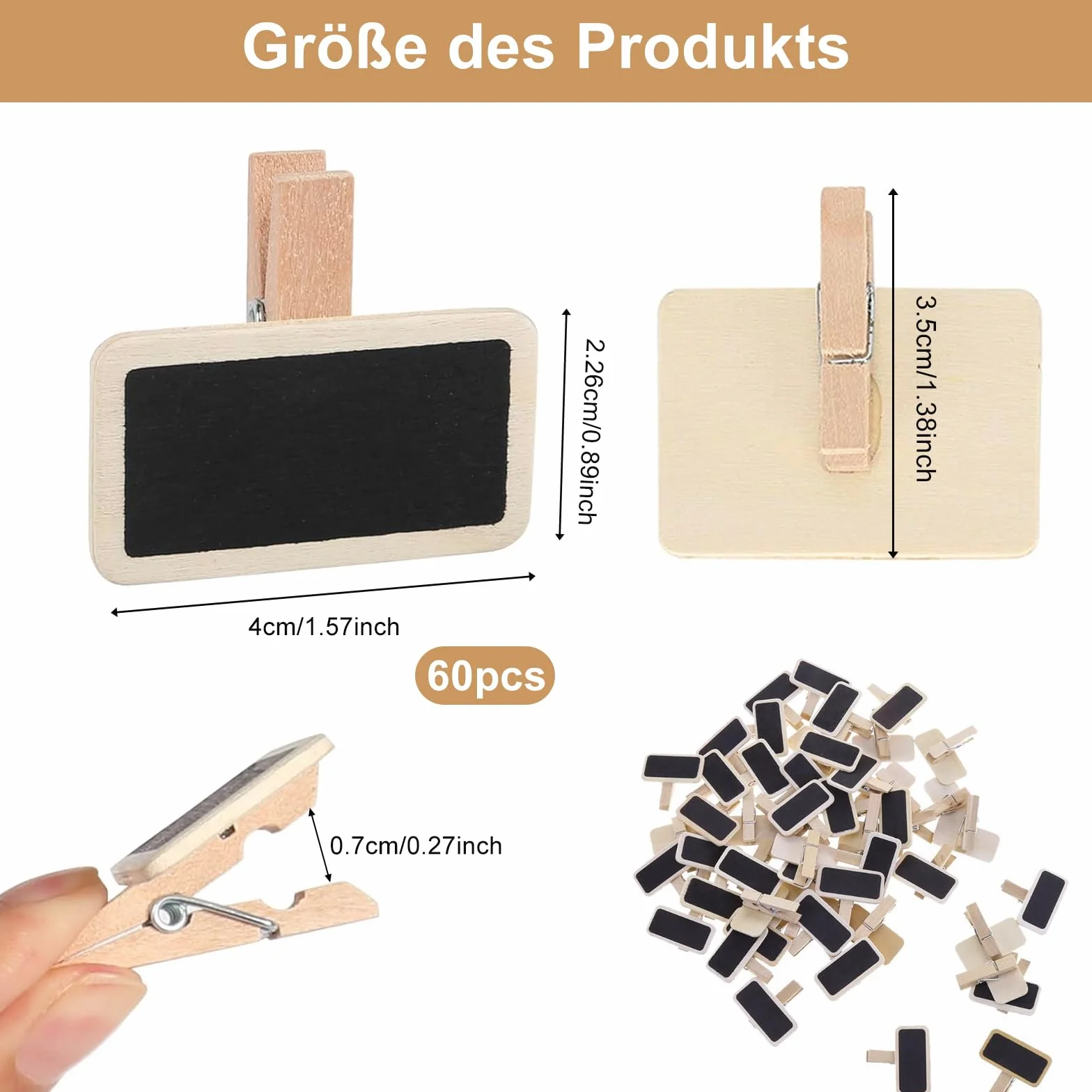 60 drewnianych mini tablic z klipsem, 4 x 2 cm, prostokątne, małe, małe tablice do opisywania, dekoracyjne klamerki, drewniane tablice, mini tablice z drewna, do roślin, notatek, na imprezę, food