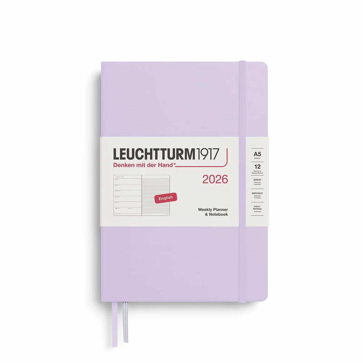 LEUCHTTURM1917 372651 kalendarz tygodniowy i notatnik średni (A5) 2026, fioletowy, angielski