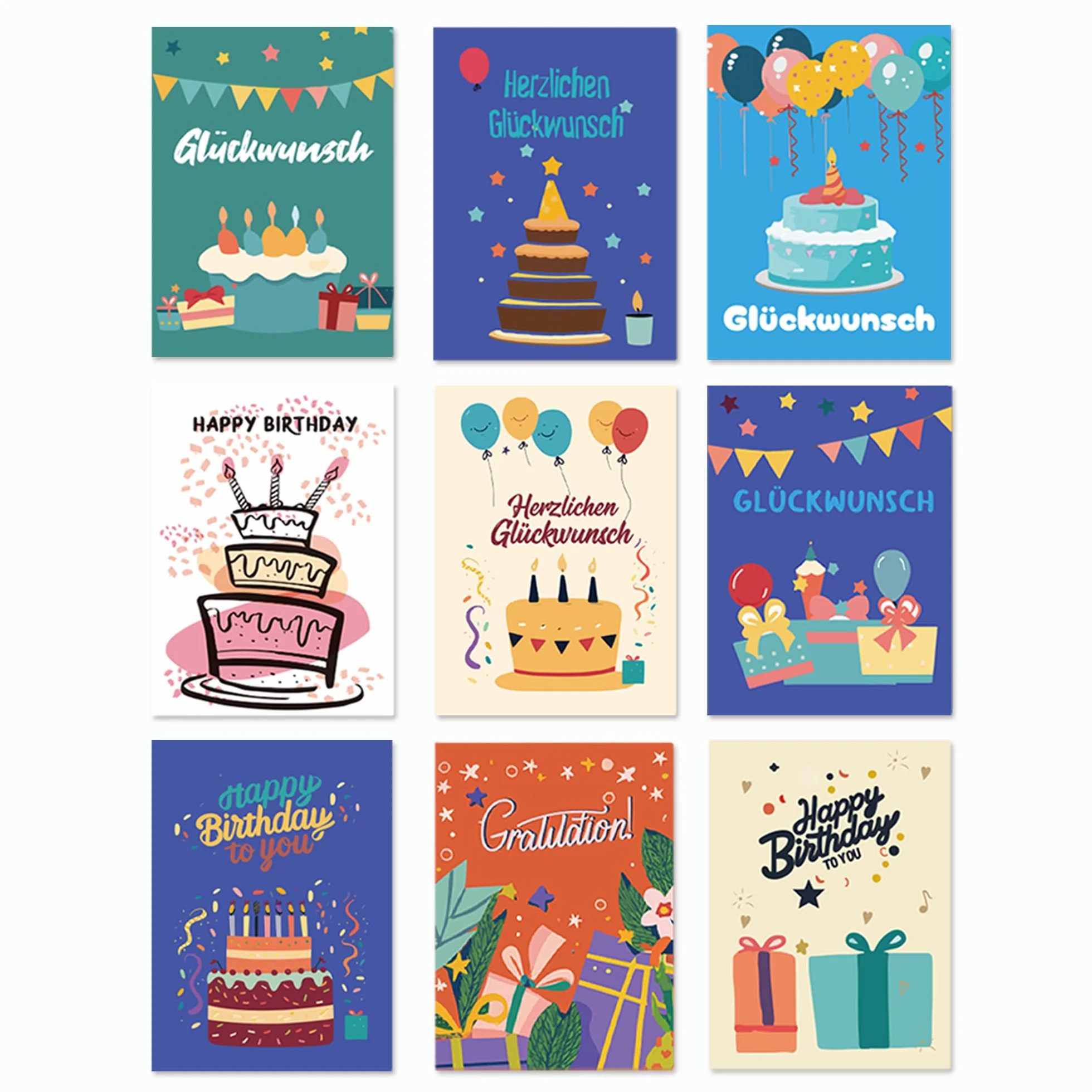 BIROYAL Zestaw 27 kartek urodzinowych z kopertą dla dzieci Happy Birthday