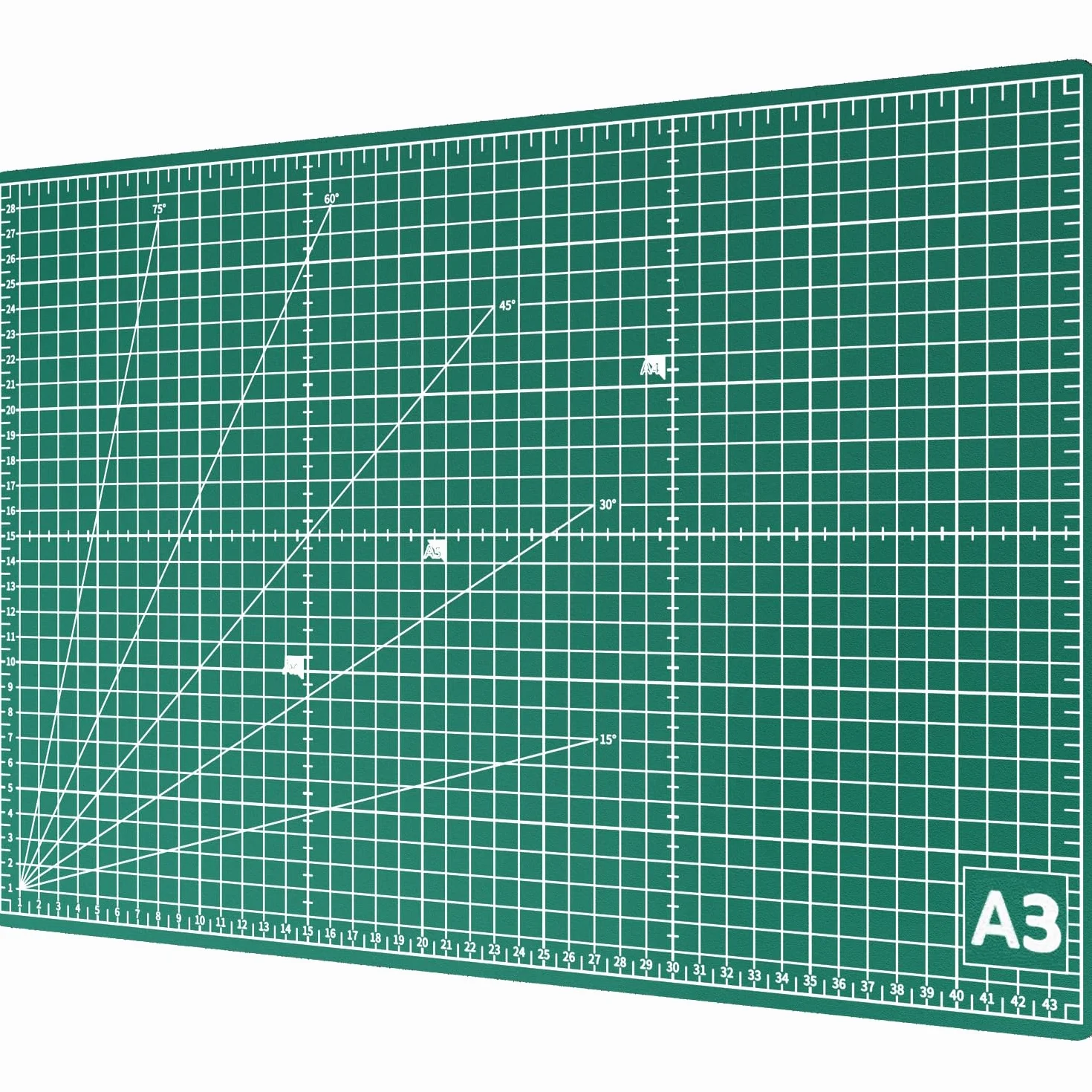 ACROPAQ Mata do cięcia A3 – samoregenerująca, A3 45 x 30 cm, 5-warstwowa ochrona mebli, z dwustronnymi kratkami i oznaczeniami kątowymi – podkładka do majsterkowania, podkładka do cięcia, mata do
