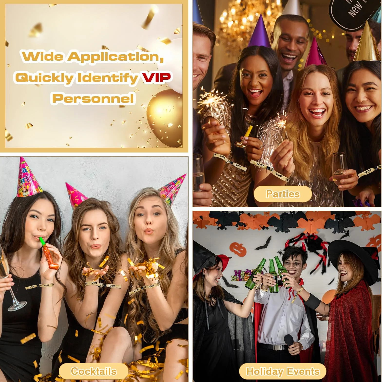 60 bransoletek wejściowych z tkaniny VIP, nierozerwalnych bransoletek identyfikacyjnych, regulowana bransoletka imprezowa, czarno-złota, na urodziny, do baru, na wystawę, do kina, koncertu, wieczoru