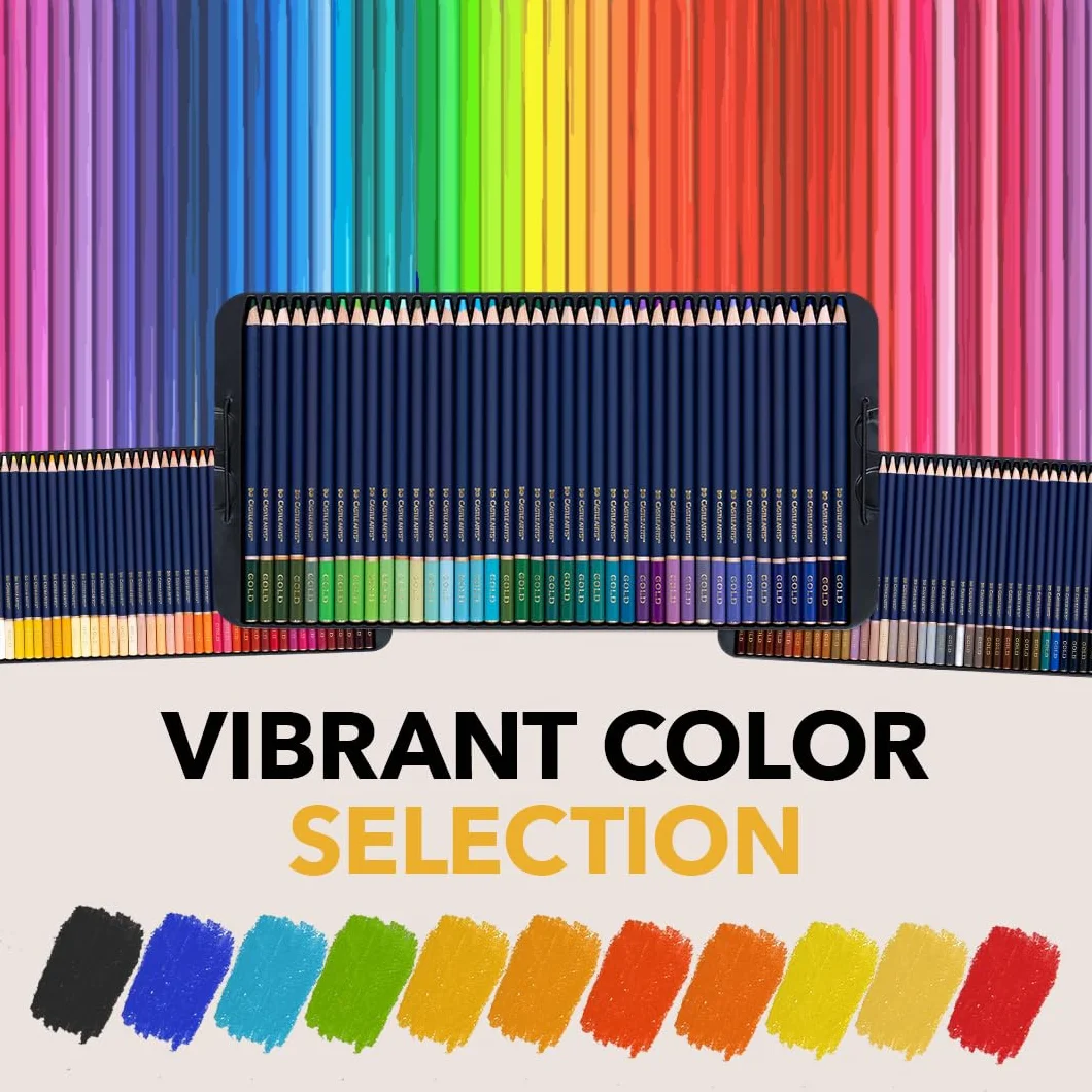 Castle Art Supplies Gold Standard Zestaw 120 kredek do kolorowania, wysokiej jakości kolorowe rdzenie na bazie oleju pozostają ostrzejsze, twardsze przed pęknięciami, dla dorosłych artystów,