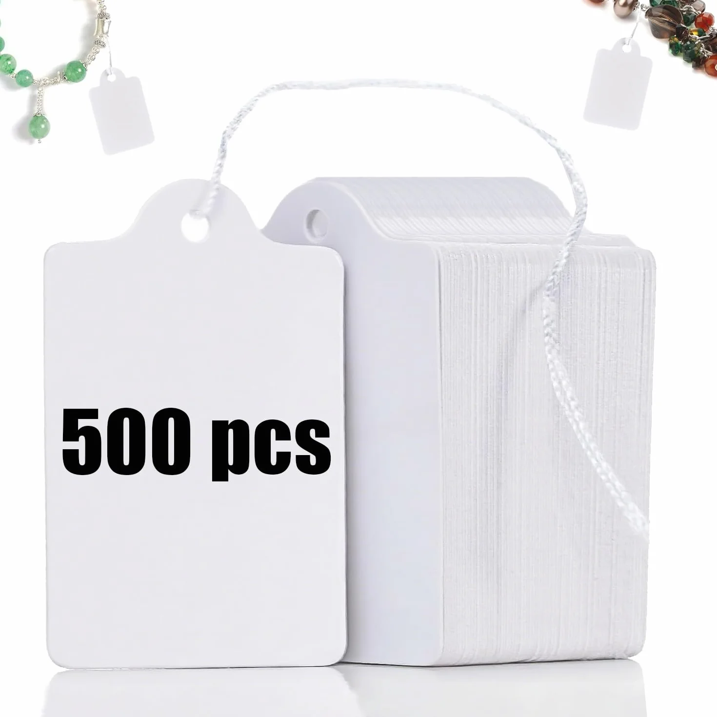 500 sztuk etykiet cenowych do zawieszania, etykiety cenowe z nicią, do opisywania na pchlim targu, biżuteria, prezent, białe - 25 mm x 45 mm