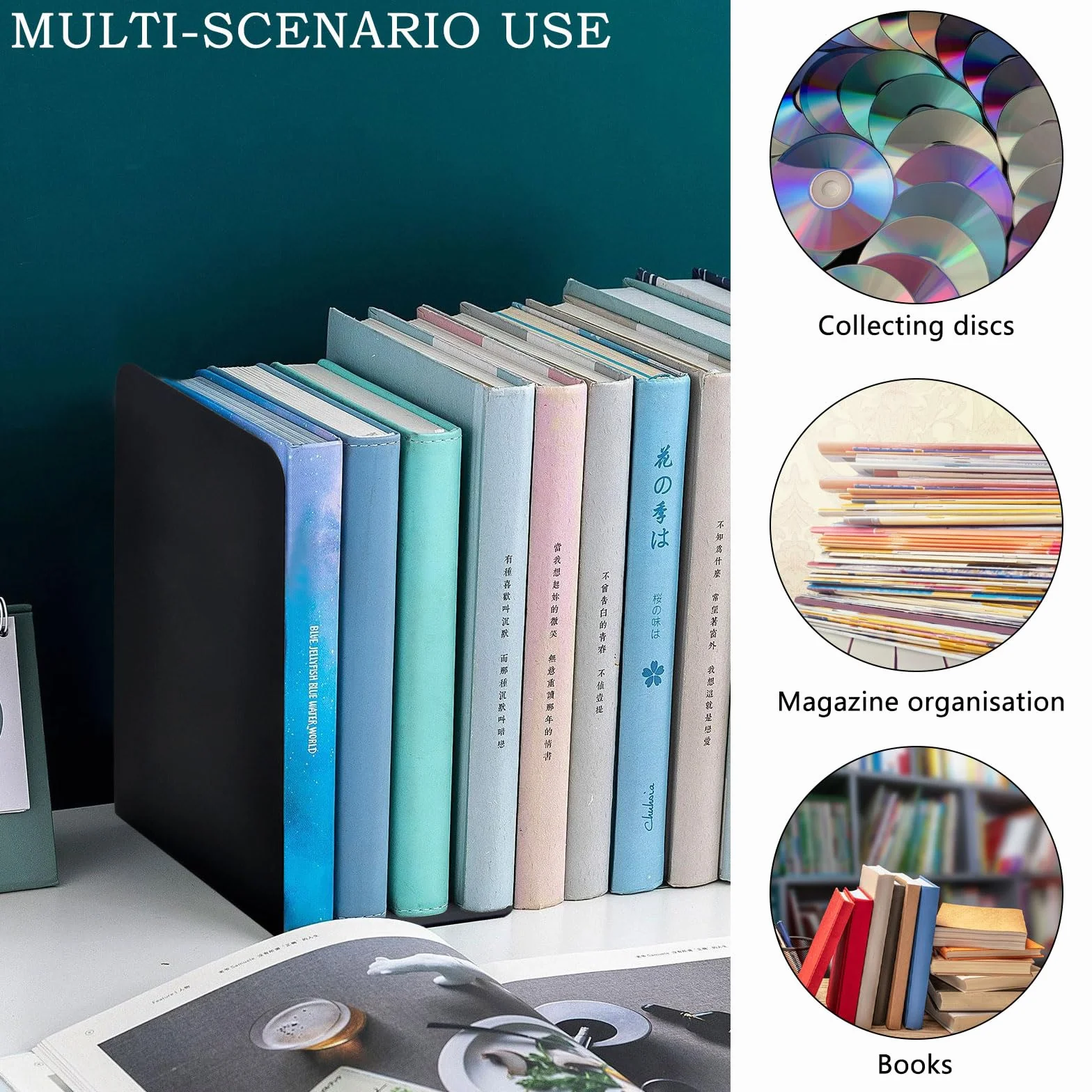 TNSLAND Podpórka Na Książki Metalowa Zestaw 4 Szt. 14x10x20 cm Uchwyt Organizer