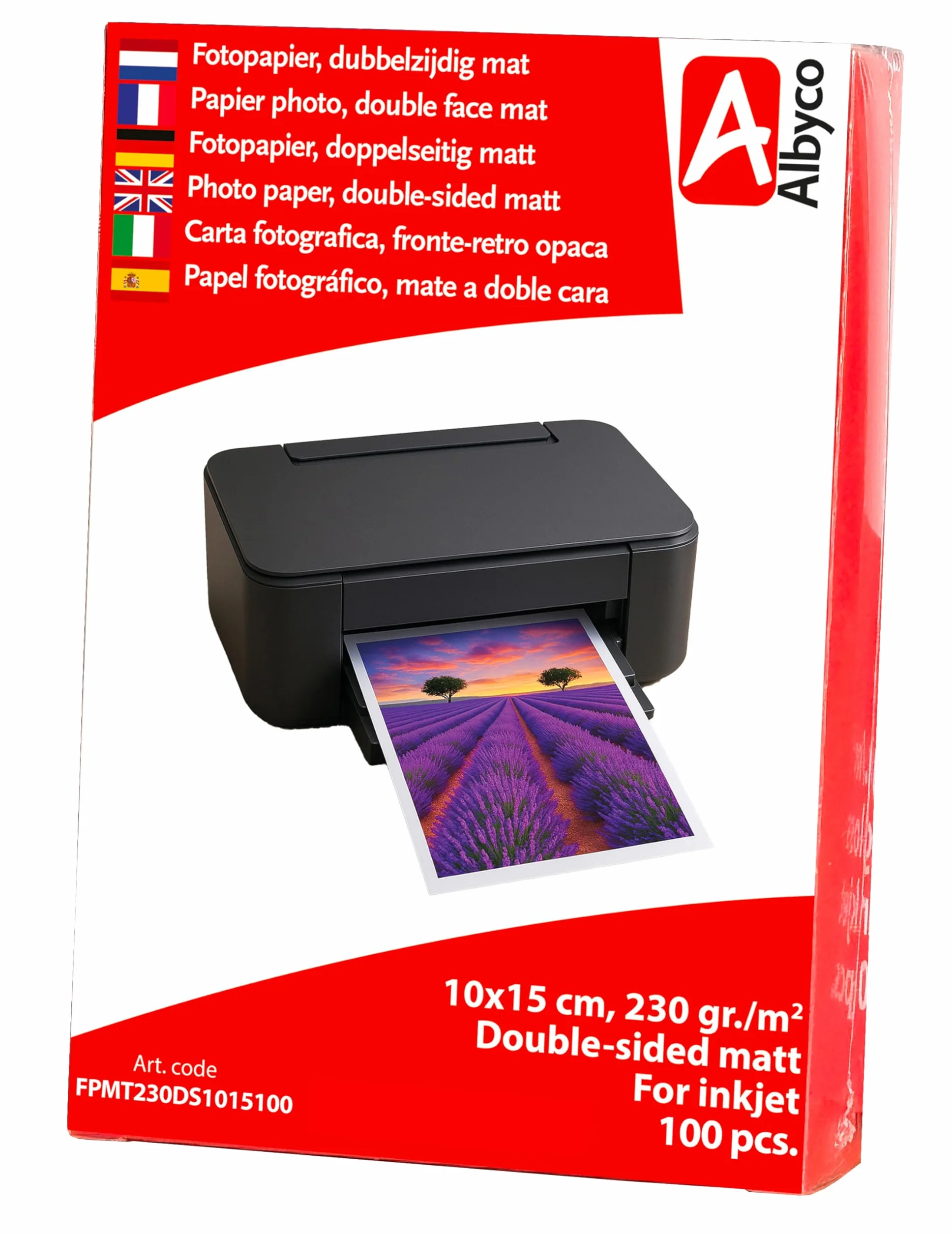 Papier Fotograficzny Albyco do Drukarek Atramentowych 10x15 cm Matowy 230 gr/m², pakowany Dwustronnie po 100 Arkuszy
