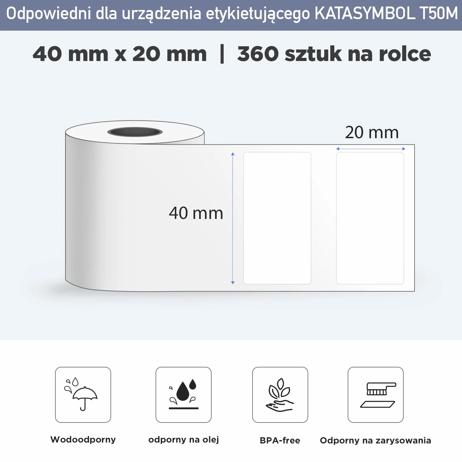 SUPVAN KATASYMBOL T50M Pro Taśma Do Drukarki Etykiet, Papier, Wodoodporne Etykiety Do Domu, Szkoły, Biura, 40 mm X 20 mm, 360 Etykiet/Rolka, 1 Rolka, Czarny Na Biały