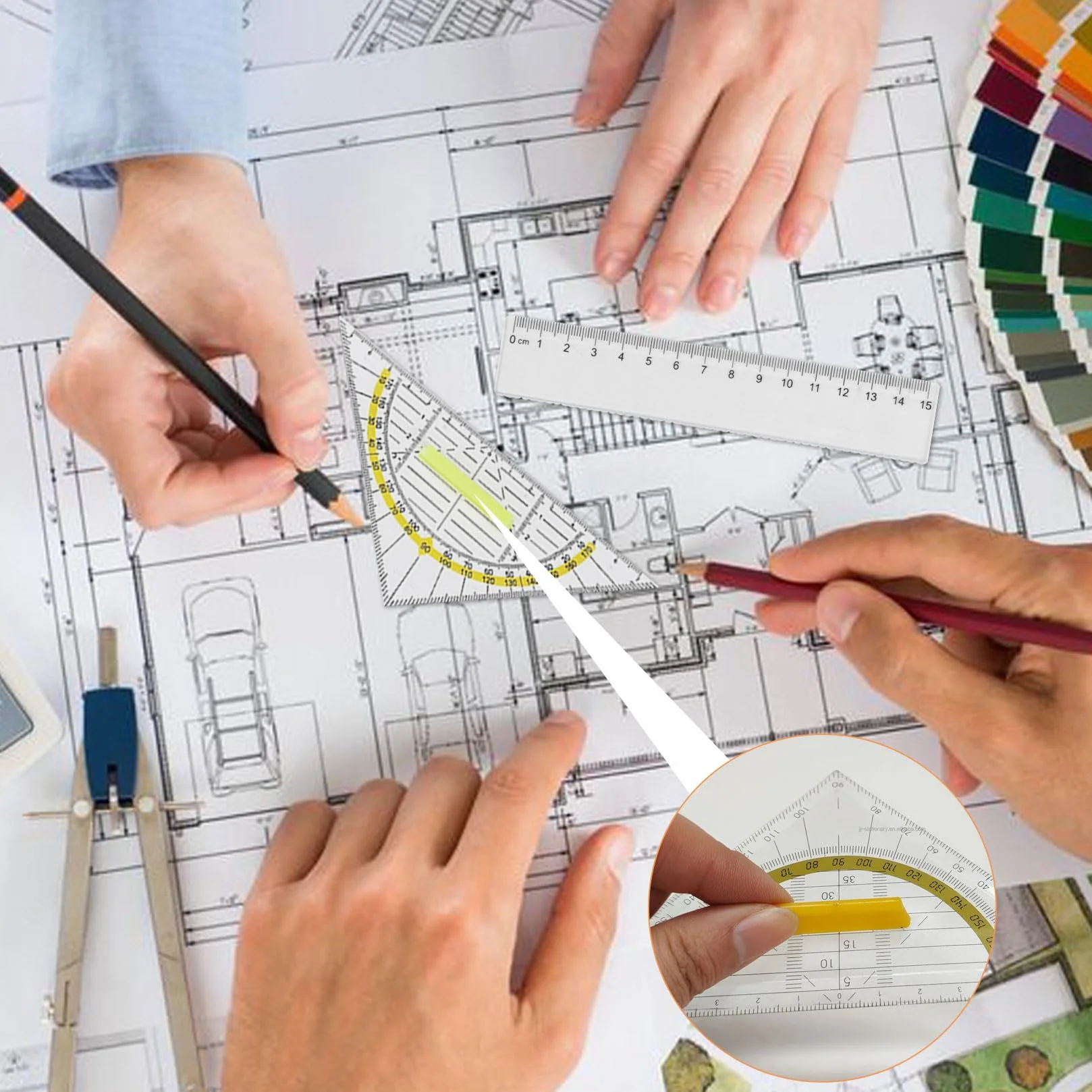 6 sztuk ekierki geometrycznej z uchwytem 16 cm, elastyczne szablony koła Geo i 2 sztuki linijki 15 cm, ekierki, zestaw linijki dla studentów, biura, projektanta, malarstwa