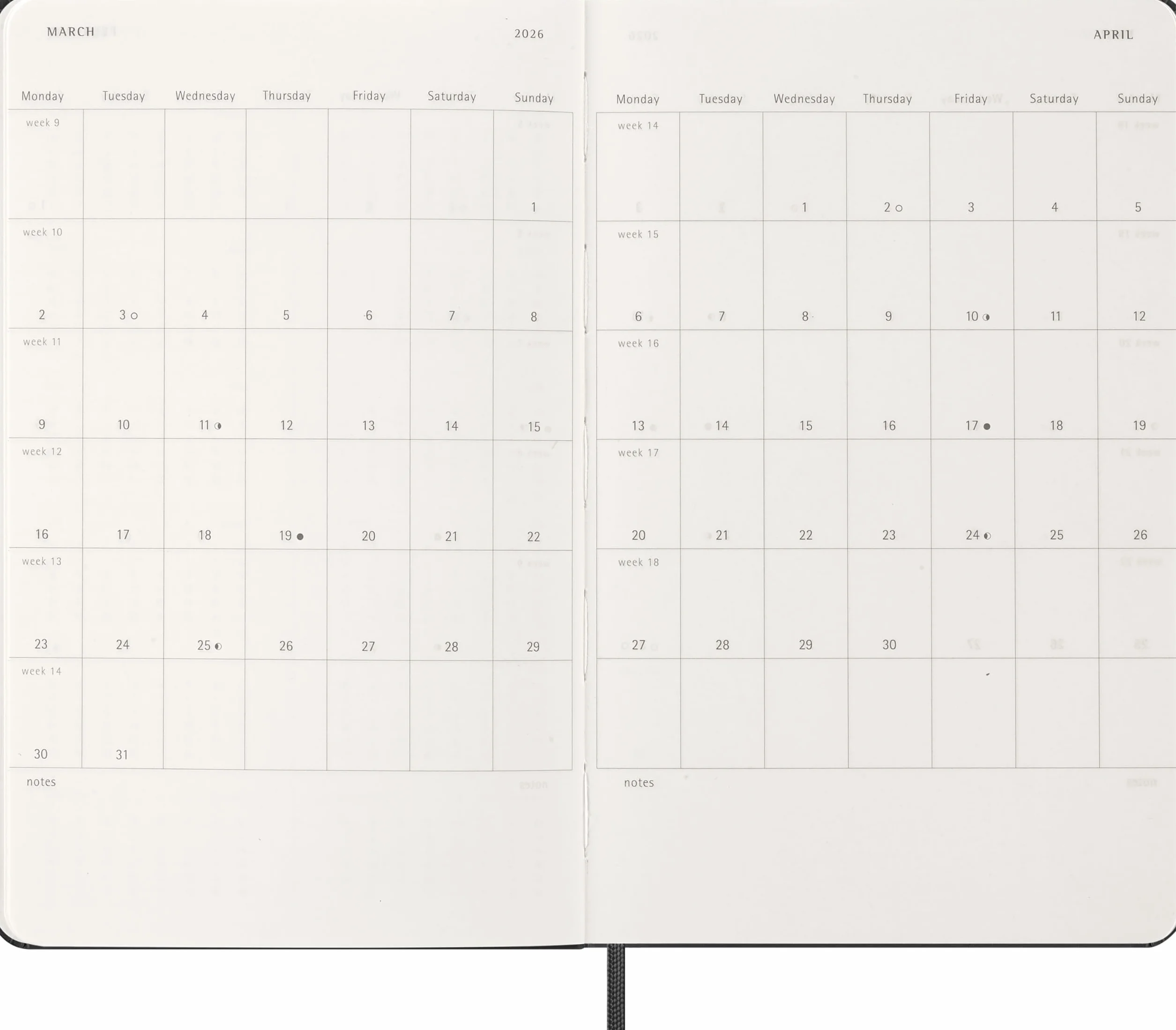Moleskine 12 Monate Wochenkalender 2026 Large A5 fester Einband Schwarz