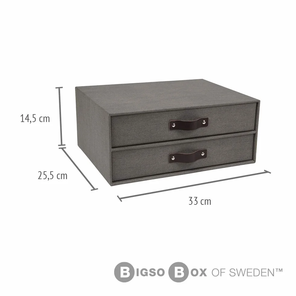 Bigso Box of Sweden BIRGER Pudełko z szufladami organizer na biurko 2 szuflady płyta pilśniowa papier len szary