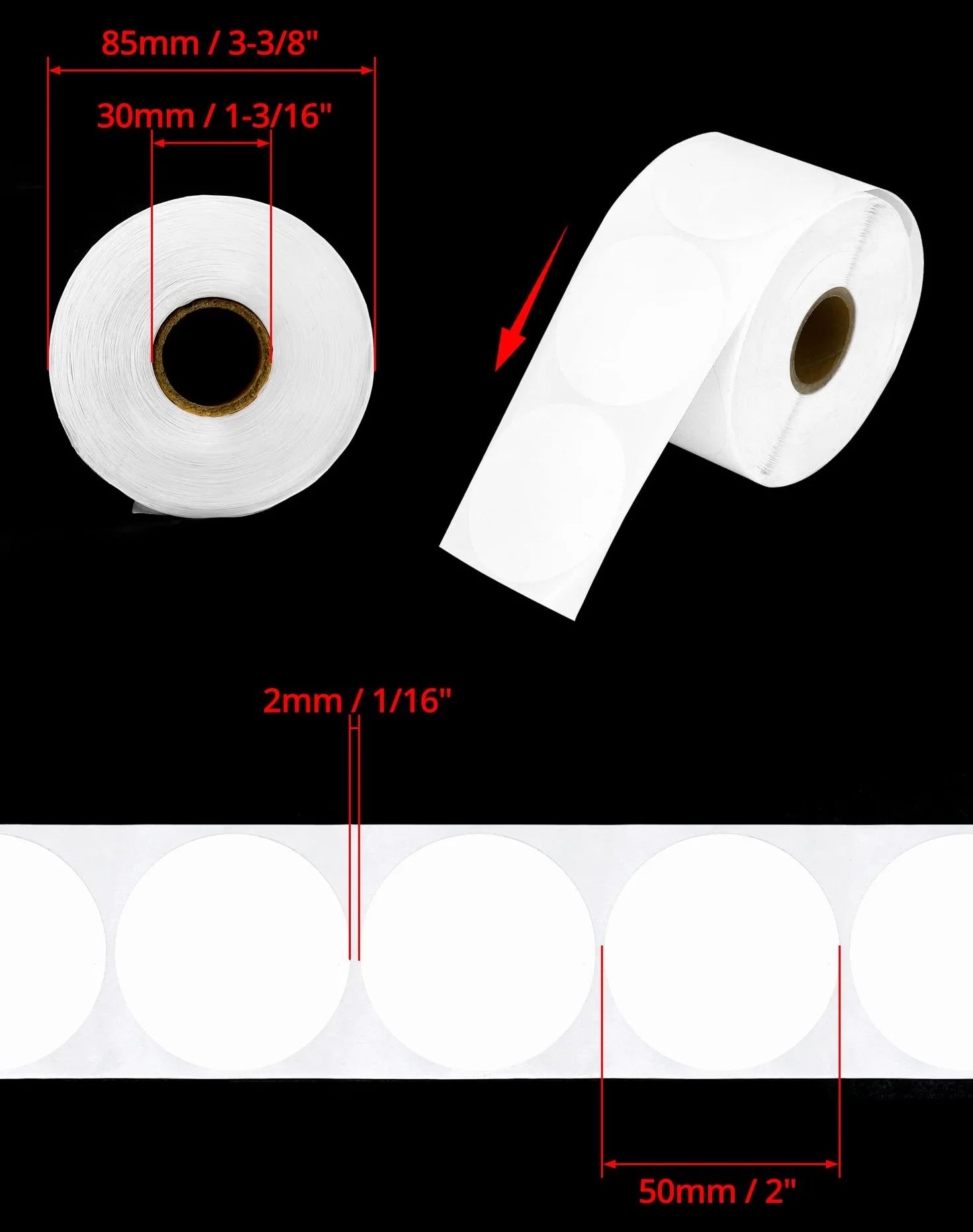 QWORK® 2 cale 50mm okrągłe etykiety Samoprzylepne naklejki termiczne do projektowania logo DIY Kod QR Etykiety adresowe Plakietki z imionami do drukarki etykiet (750 etykiet, białe)