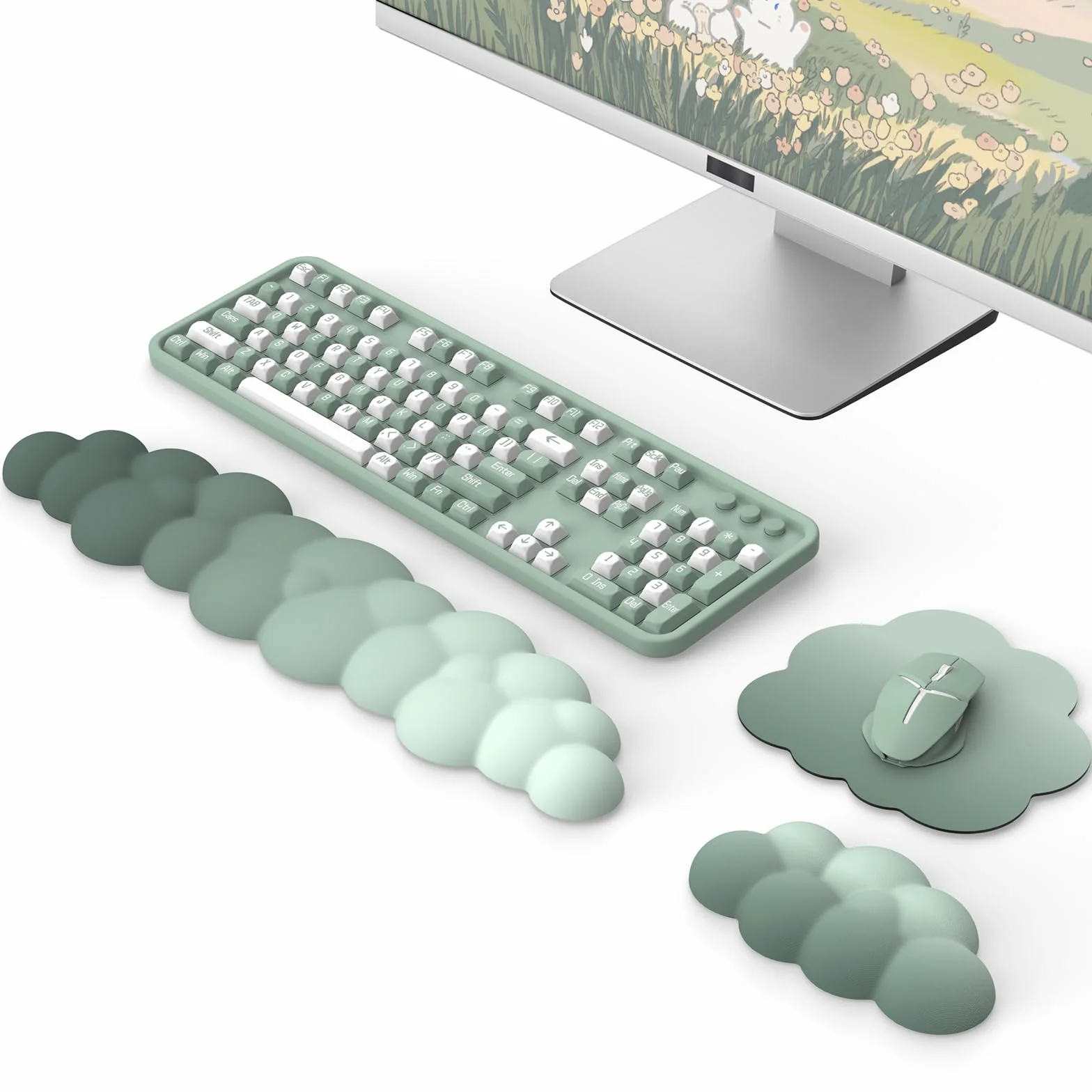 MoKo Cloud Wrist Rest Ergonomic Keyboard Wrist Support with Mouse Pad Durable Polyester Arm Rest Pad for Office Gaming Computer Laptop Green