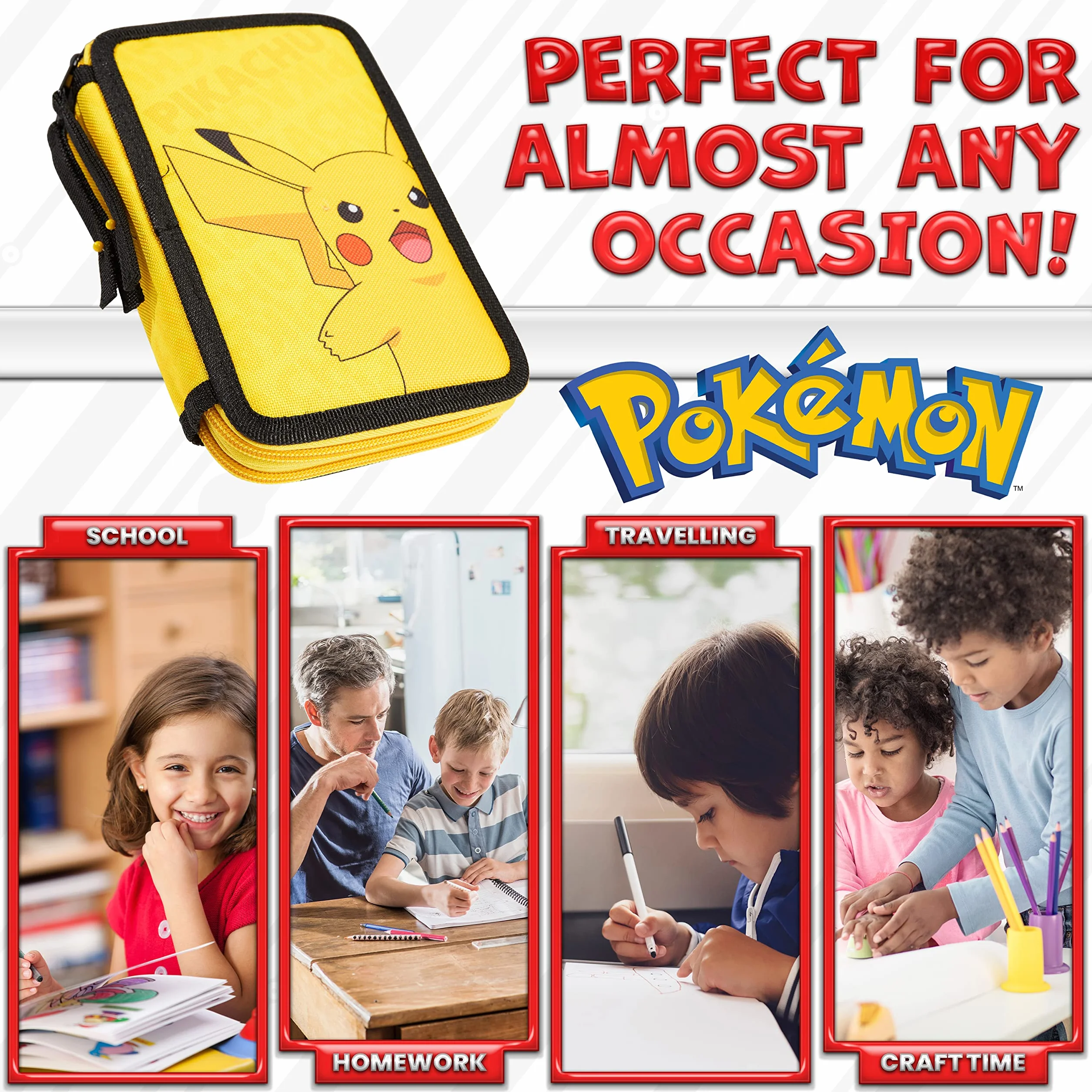 Piórnik szkolny Pokémon Pikachu 2 przegródki z przyborami