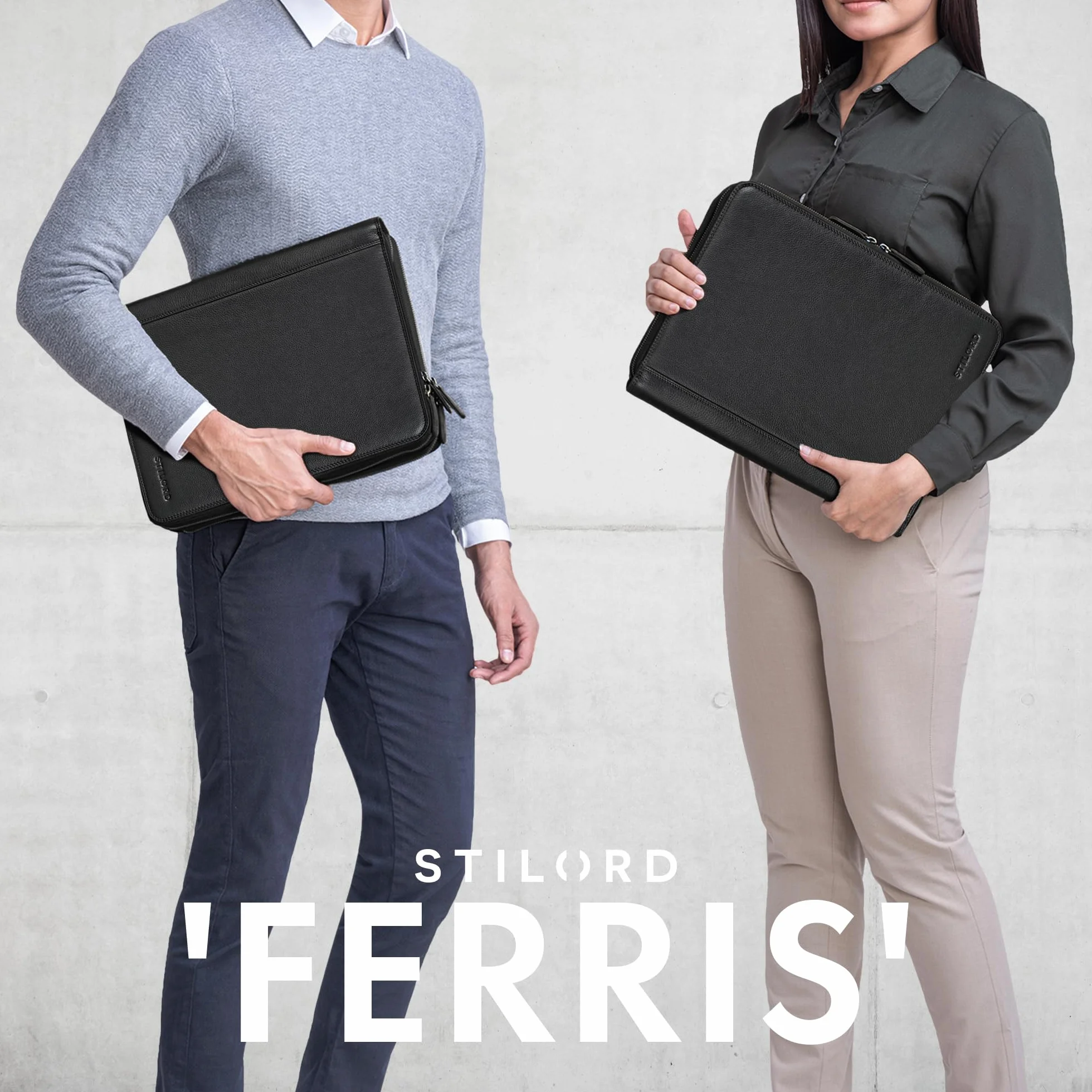 STILORD Ferris Teczka konferencyjna A4 skórzana vintage 13,3-calowa walizka do pisania MacBooka czarny