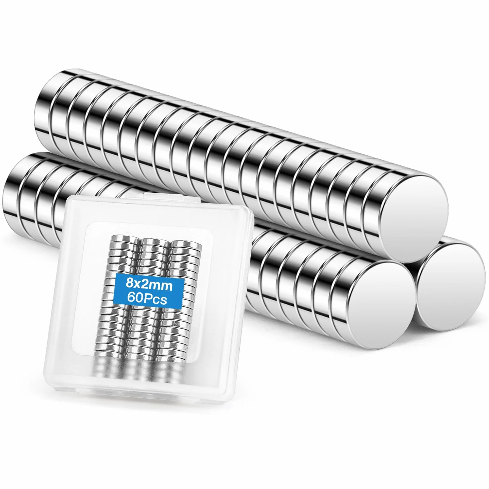 8 x 2 mm małe magnesy mocne, 60 sztuk mini magnesów na lodówkę, okrągłe magnesy neodymowe do rzemiosła, domu, biura, zdjęć, map i "zrób to sam"
