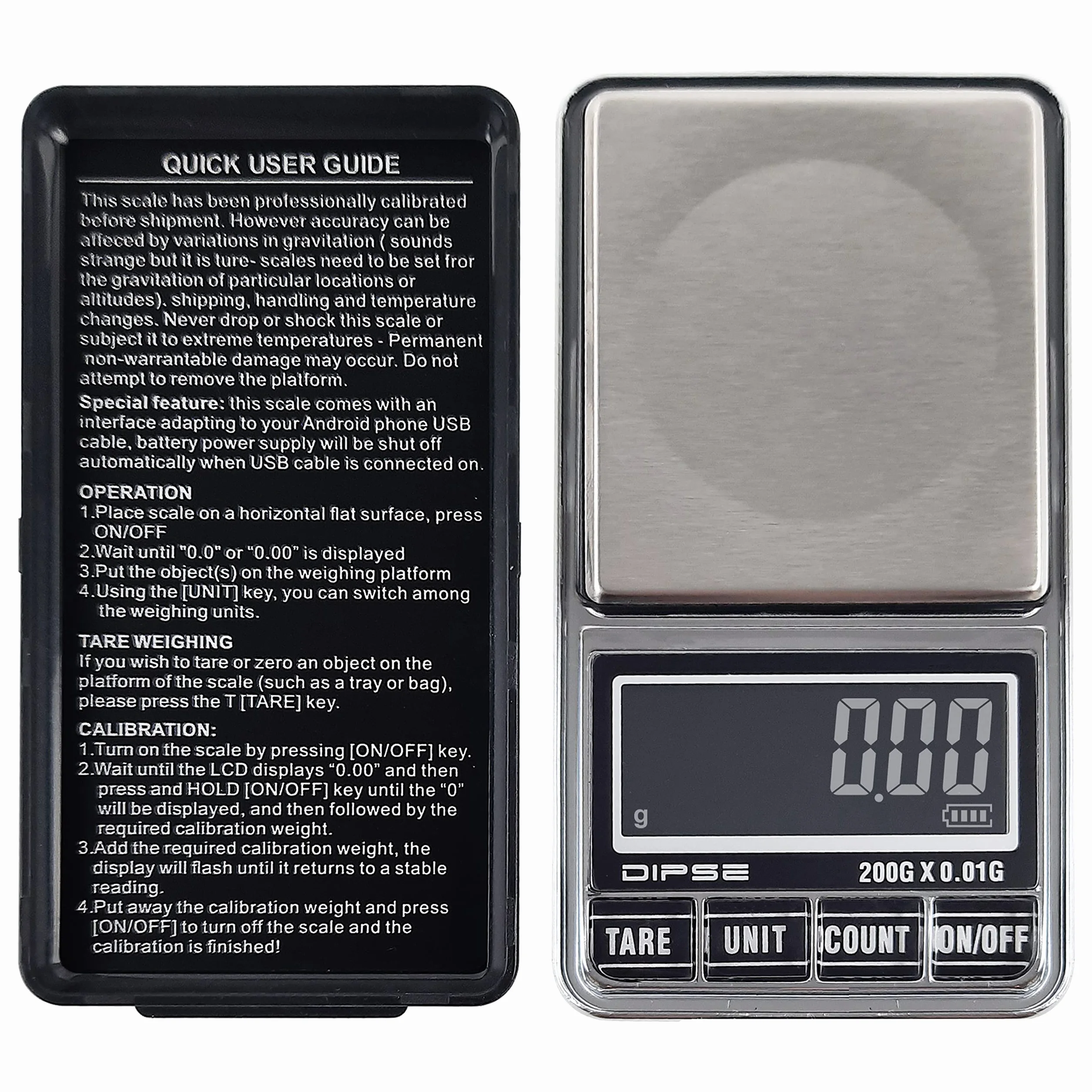 DIPSE USB 200 cyfrowa waga kieszonkowa 0,01 g 200 g