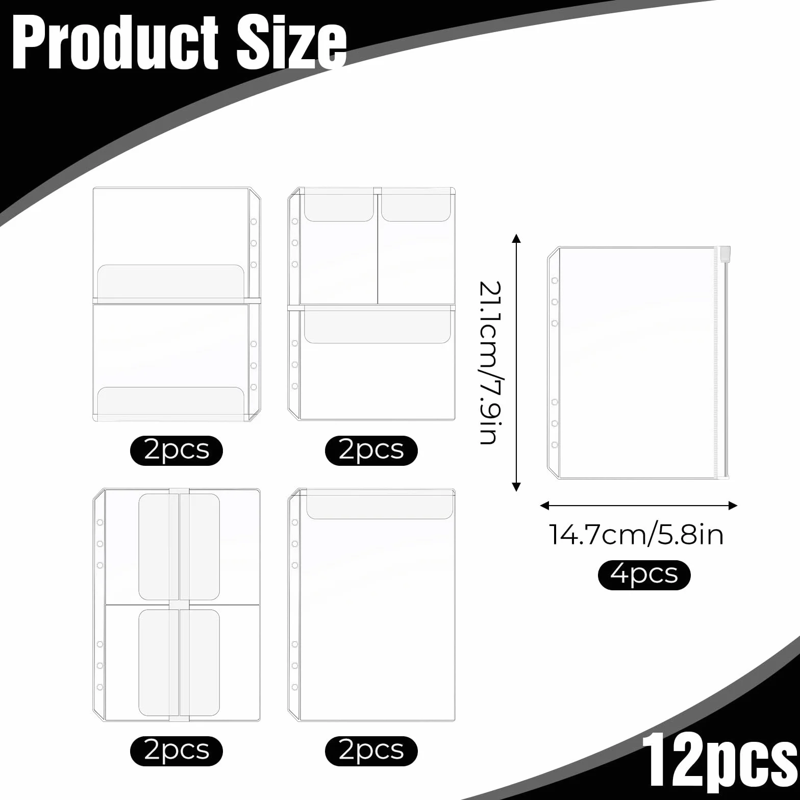 12 sztuk A5 Rozmiar 6 Otworów Binder Wodoodporne Przezroczyste Etui Na Dokumenty, Kieszenie Na Luźne Kartki, Koperty Do Planowania Budżetu, Kieszenie Na Wkładki, Dokumenty Fotograficzne