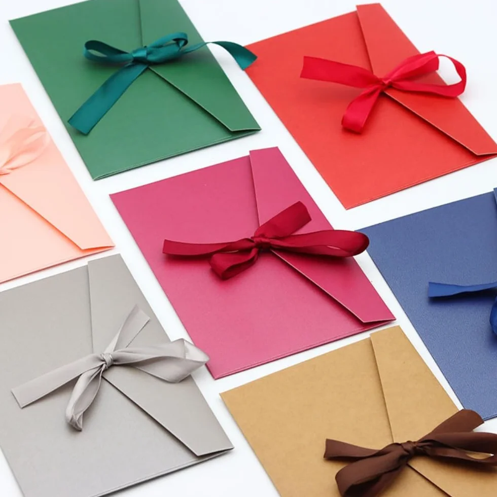 Koperty z papieru kraft retro na prezent, ślub, urodziny z wstążką