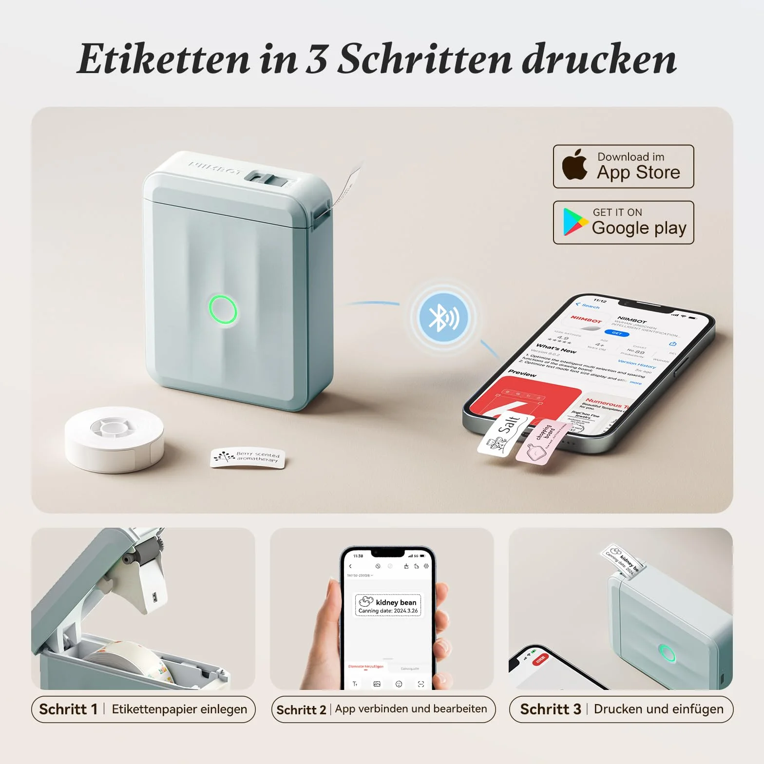 NIIMBOT Mini Bluetooth D110_M drukarka etykiet, przenośne urządzenie do etykietowania, szerokość druku 15 mm, kompatybilna z systemem iOS Android, do domu, biura (niebieska)