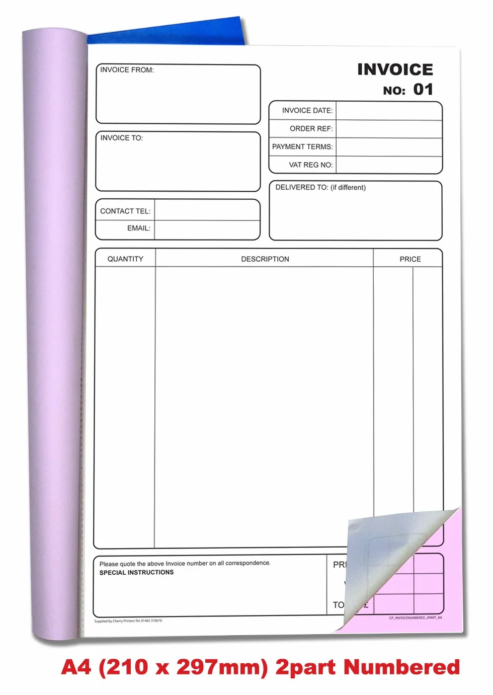 Cherry Carbonless NCR Invoice Book A4 50 zestawów ponumerowane