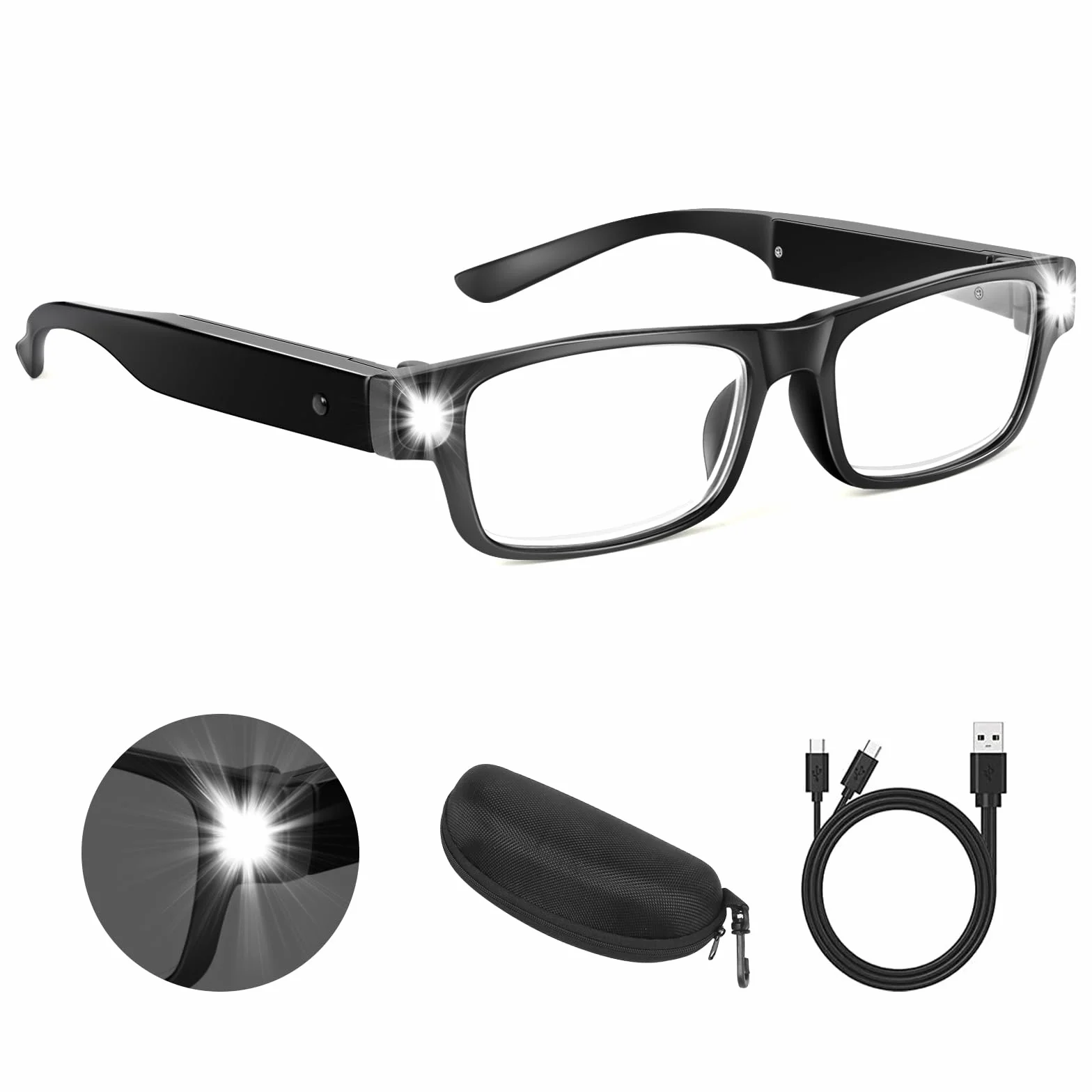 NZQXJXZ 200% lupy ze światłem, ładowane przez USB, podświetlane okulary powiększające LED, bez użycia rąk, do pracy, hobby, czytania, rzemiosła