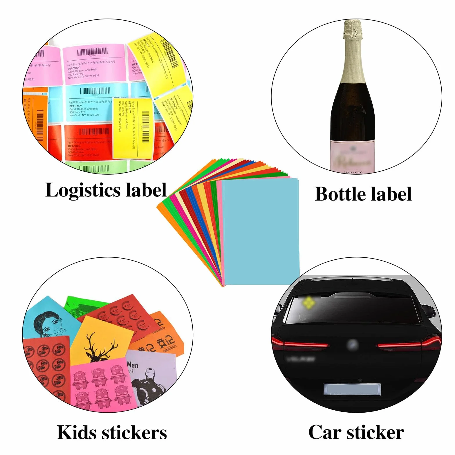 Papier do drukarki do etykiet, papier na naklejki samoprzylepny, papier na naklejki etykiety, 48 arkuszy neonowych etykiet z papieru, etykiety kolorowe, A4, 210 x 297 mm (losowy kolor)