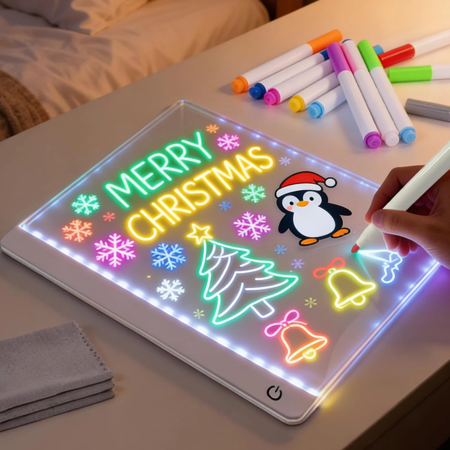 Tablet śWietlny do Rysowania, Tablica śWietlna LED 30 x 20 cm, Akrylowa Tablica Kreślarska z 12 Kolorami Pisaków, Tablet do Pisania Kreatywny Rrezent dla Dzieci