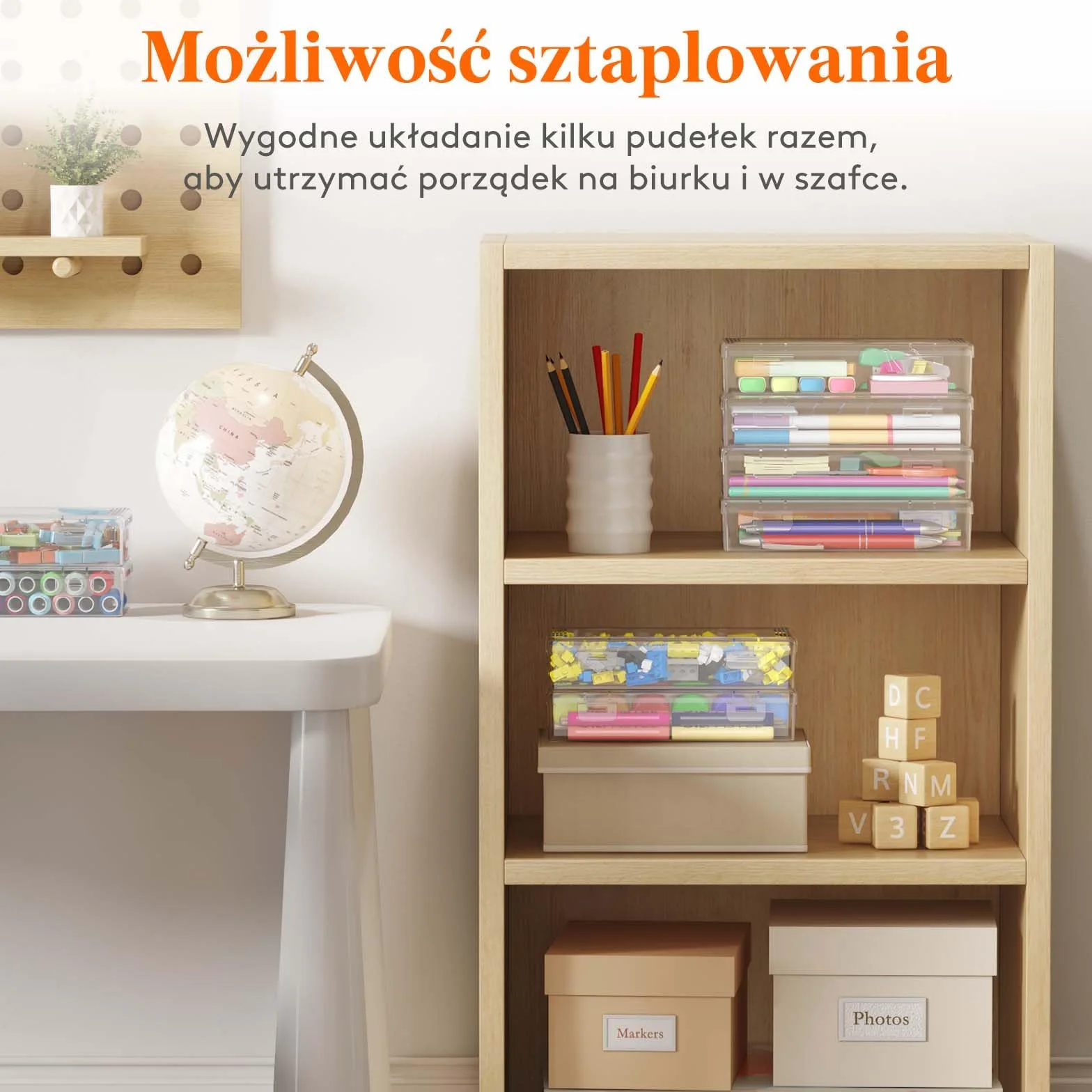 Lifewit Plastikowy piórnik z zatrzaskową pokrywką, twardy piórnik o dużej pojemności, można układać w stos, organizer na artykuły artystyczne, do biura