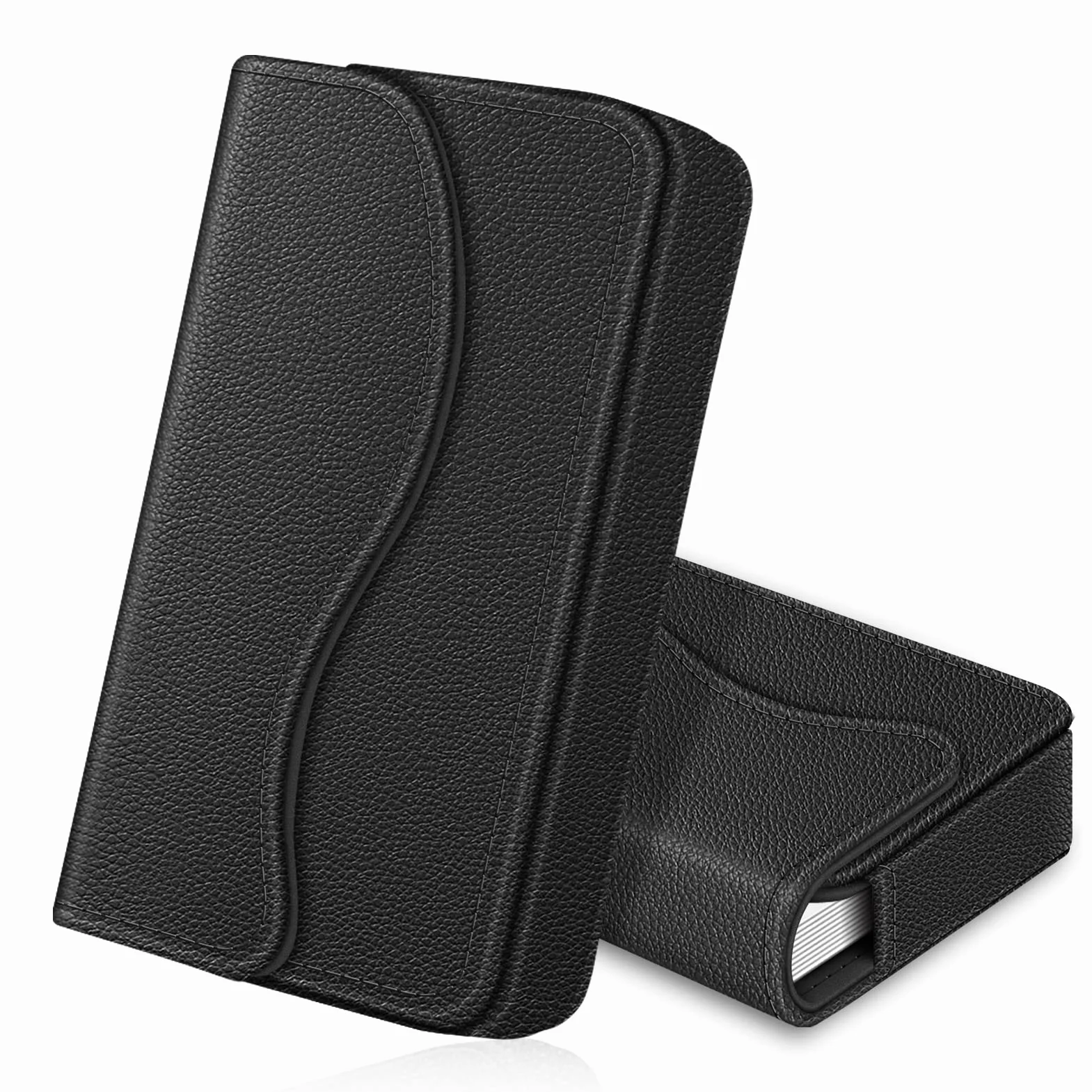 FINTIE Etui na wizytówki, etui na karty, premium sztuczna skóra, ręcznie wykonane etui na karty czekowe, etui na karty kredytowe z zapięciem magnetycznym dla kobiet i mężczyzn,, czarny, 10*6*2 cm