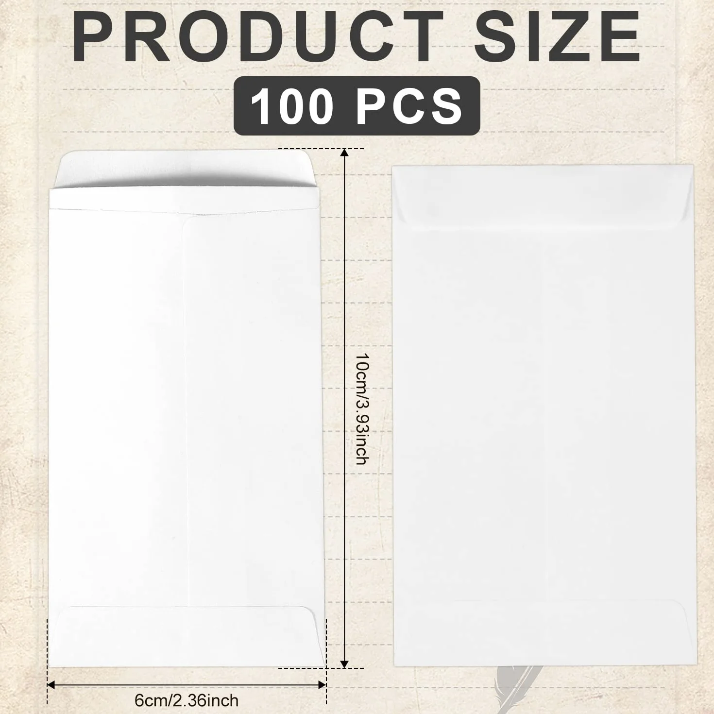 100 Sztuk Koperty Male 6x10cm na Monety, Kraft Bialy z Papieru Pakowego, Zamykane na Pieniadze, Banknoty, Place, Bizuteria, Znaczki, Male Przedmioty