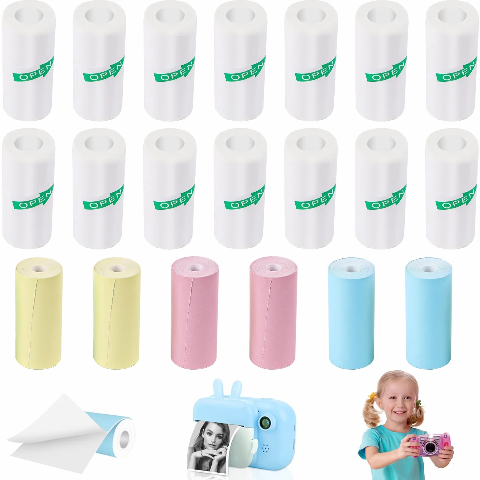 Mini naklejki na drukarkę, 20 rolek papieru termicznego do aparatu dziecięcego (57 x 25 mm)