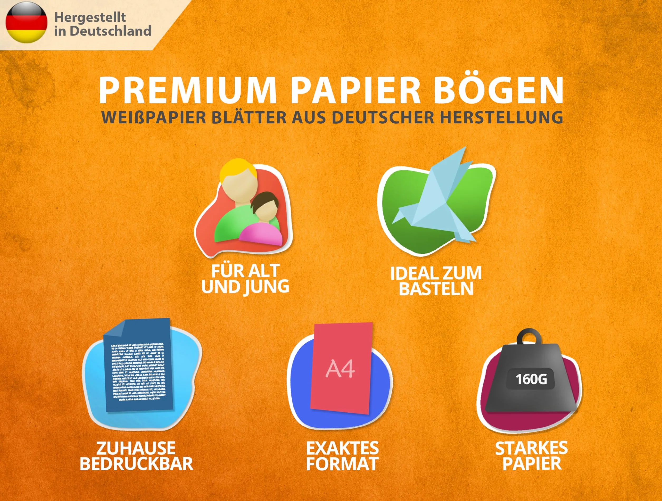 100 arkuszy białego papieru do drukarek 160 g/m² – papier premium czysta biel – DIN A4-21 x 29,7 cm – papier do drukarki, biały, niezadrukowany, do fotografii, prezentacji, majsterkowania, papieru