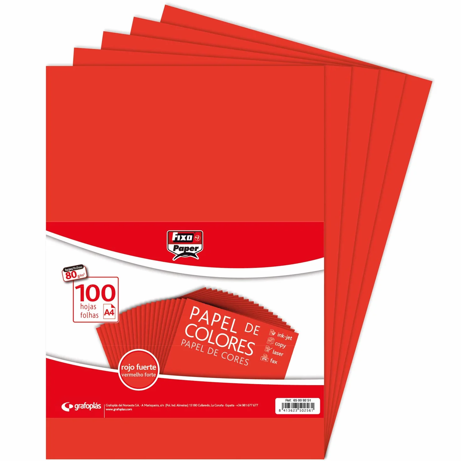 FIXO Papier 65009251 opakowanie 100 arkuszy 80 g, czerwony, A4